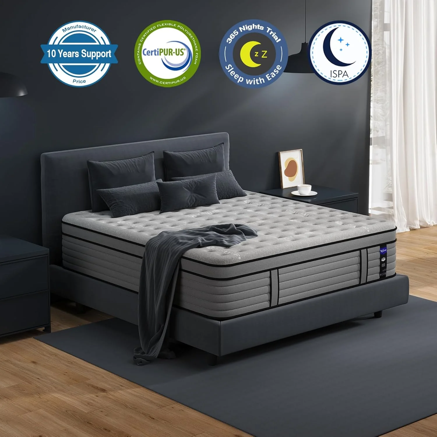 NEW - DIFAME KING 14 Inch Mattress, Hybrid Mattres, Upgraded Strengthen Individually Pocket Spring for Motion Isolation, Pressure Relief, Edge Support, Medium Firm - Retail $460 - Image 4