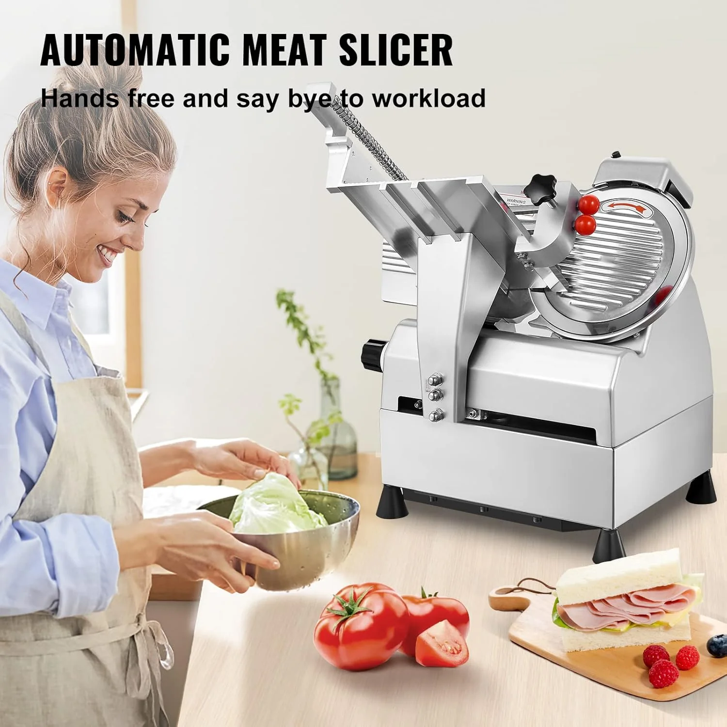 [non working] VEVOR Automatic Meat Slicer, 540W Deli Slicer with Two 10" Stainless Steel Removable Blade, 0-15mm Adjustable Thickness for Home Use, Child Lock Protection, for Meat Cheese Bread - Image 3