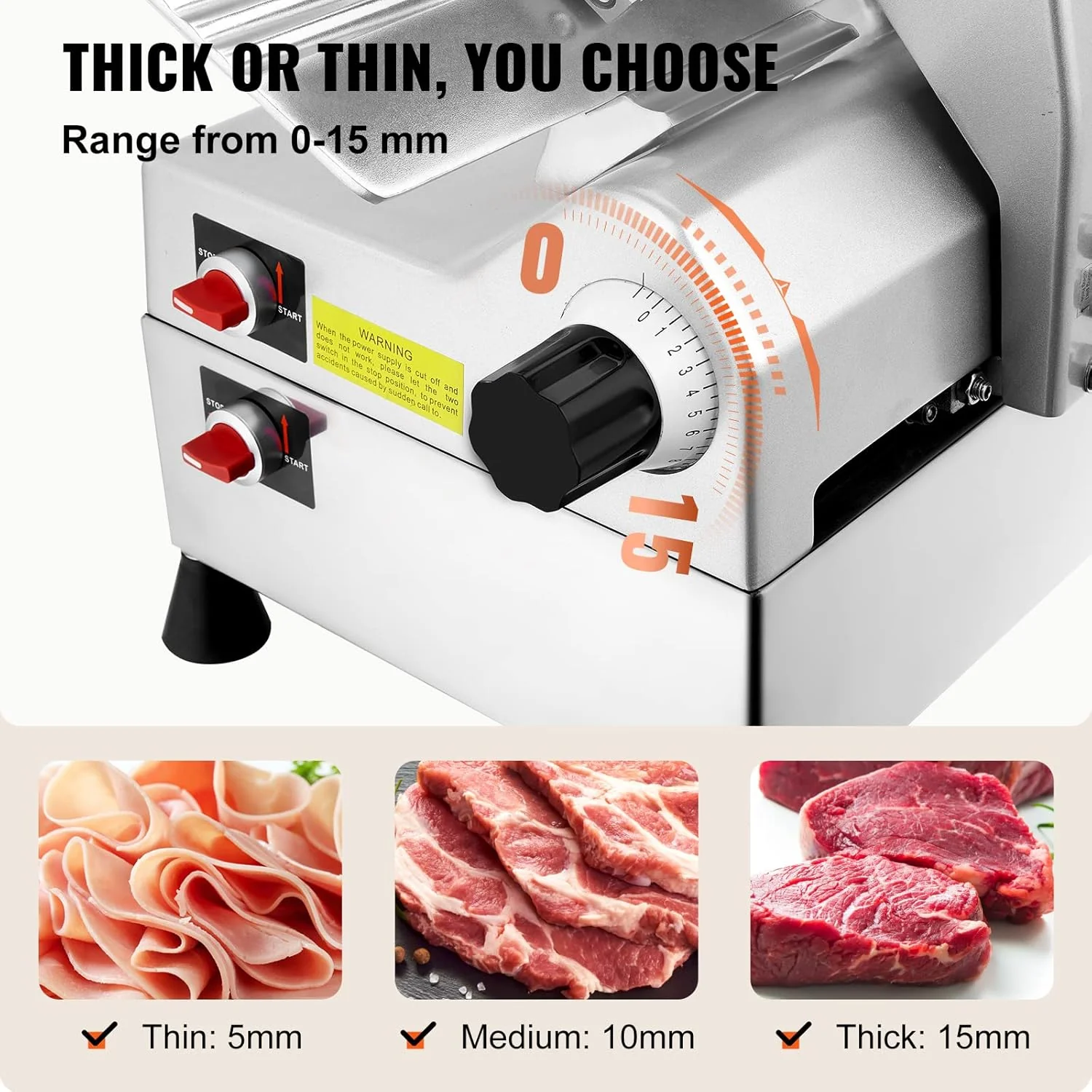 [non working] VEVOR Automatic Meat Slicer, 540W Deli Slicer with Two 10" Stainless Steel Removable Blade, 0-15mm Adjustable Thickness for Home Use, Child Lock Protection, for Meat Cheese Bread - Image 4