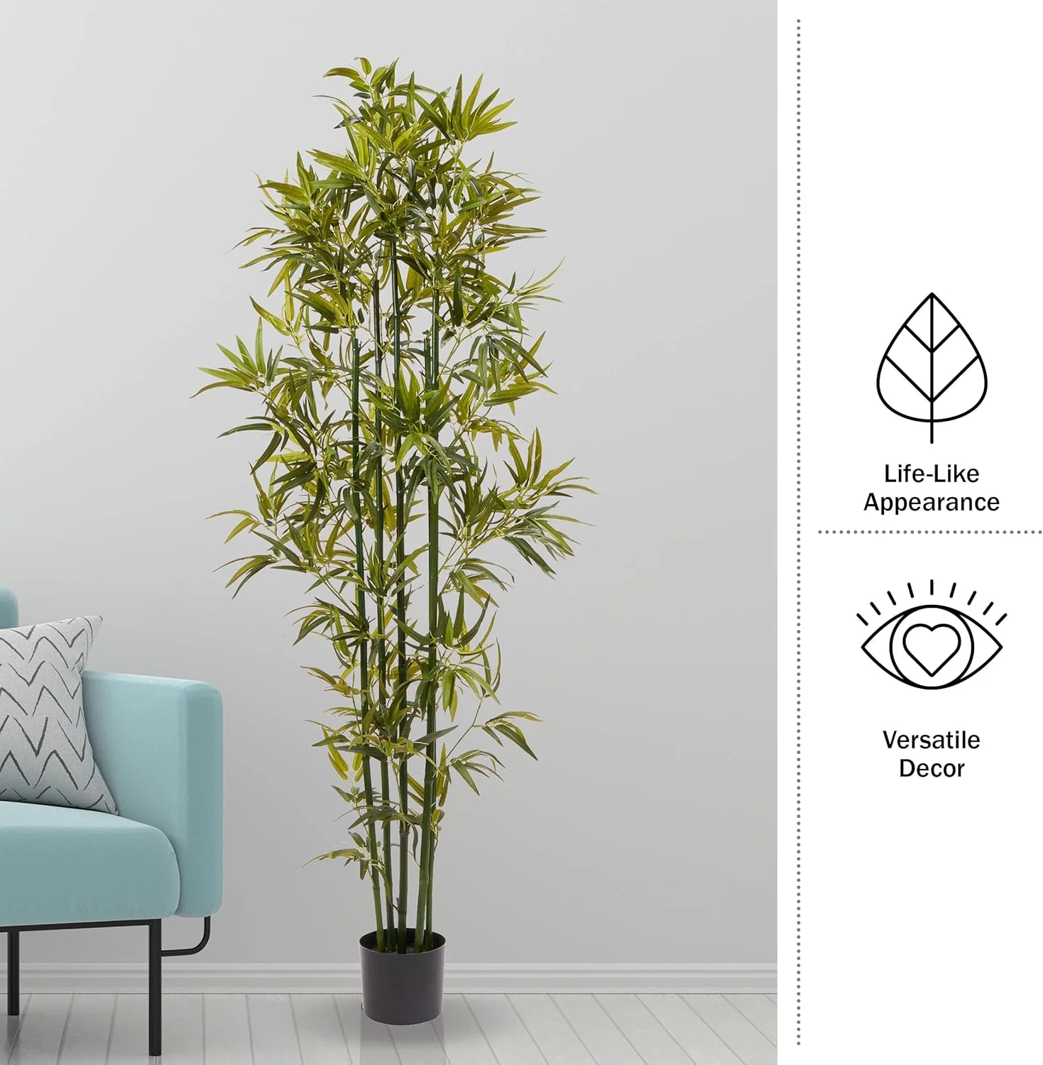 Artificial Bamboo Tree - 6FT Fake Plant with Adjustable Leaves and Pot - Faux Plants Indoor for Home, Restaurant, or Office Décor by Pure Garden - Image 2