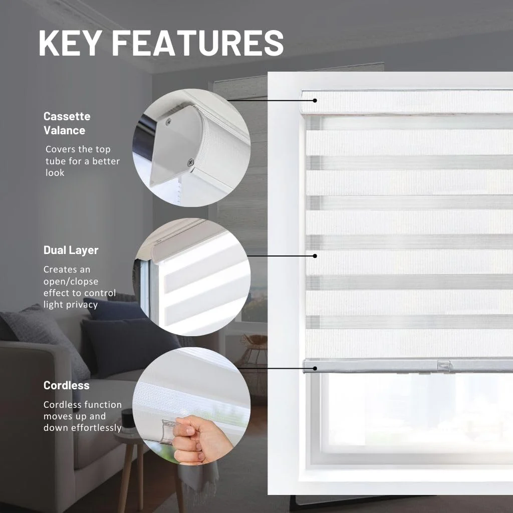 CHICOLOGY 68x72 Zebra Blinds, Roller Window Shades, Blinds for Windows, Roller Shades for Windows, Window Shades for Home, Window Shades, Pull Down Shades for Windows, 68" W X 72" H, Basic Arctic - Retail $104 - Image 2