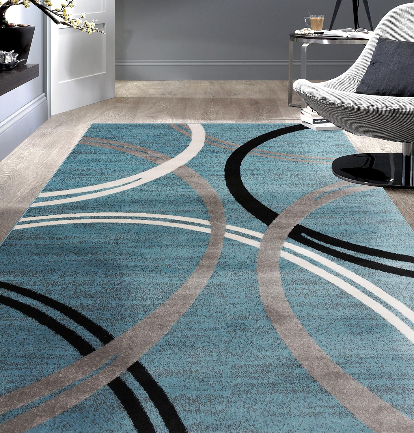 NEW - Rugshop Modern Wavy Circles Design Area Rug 5' 3" x 7' 3" Blue - Retail $84 - Image 2