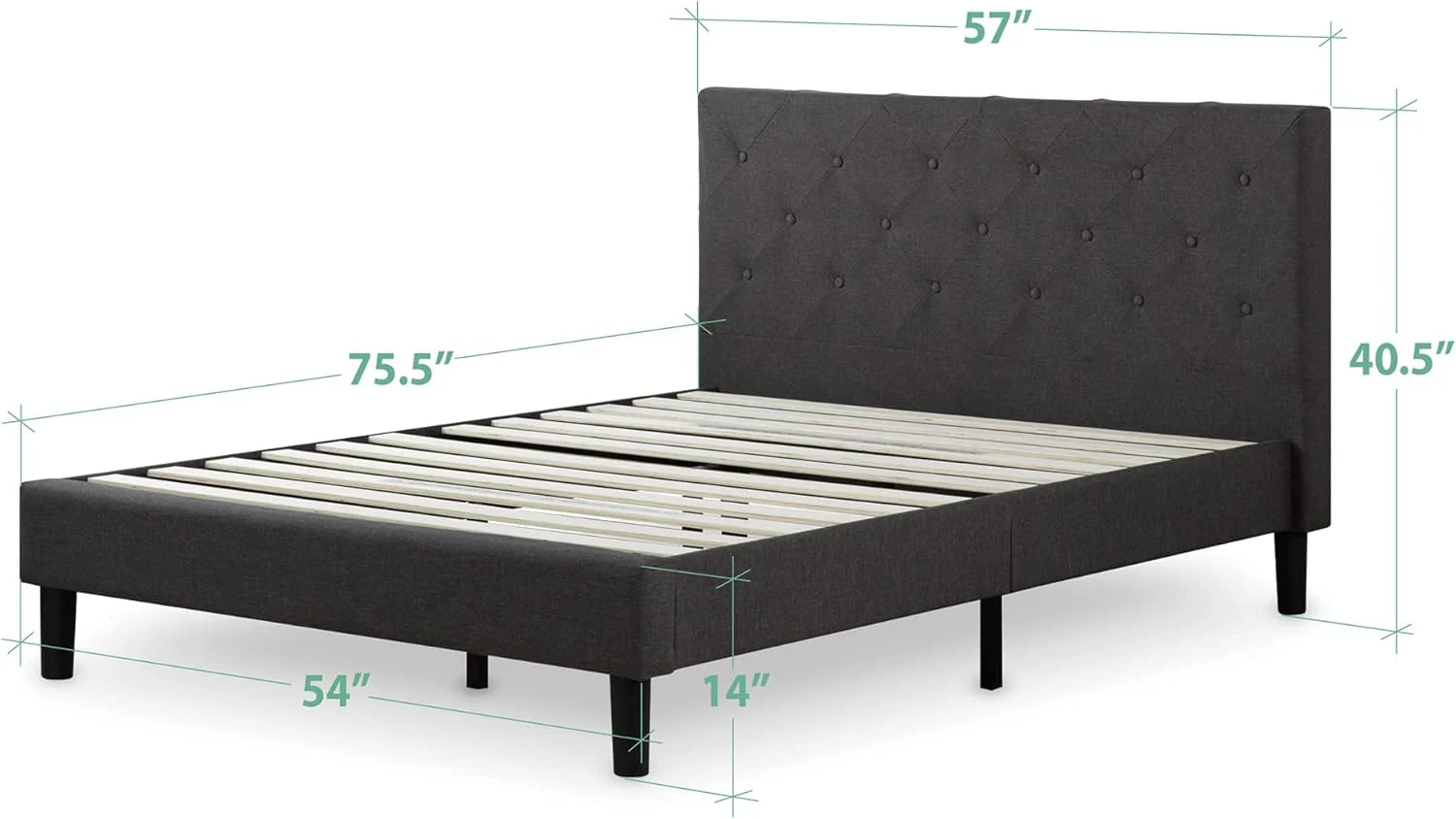NEW - ZINUS FULL Shalini Upholstered Platform Bed Frame, Mattress Foundation, Wood Slat Support, No Box Spring Needed, Easy Assembly, Dark Grey - Retail $152 - Image 3