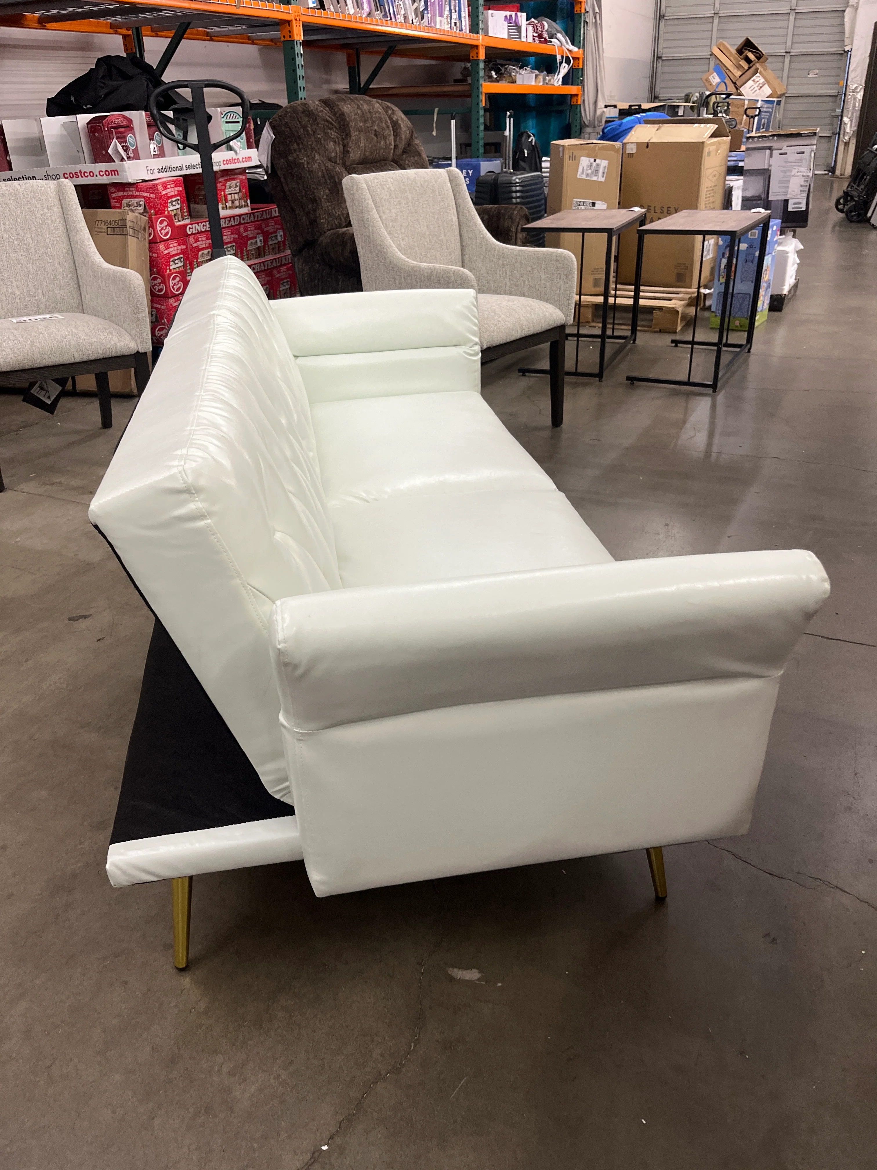 NEW - Elevon Futon Couch, Convertible Futon Sofa Bed, Faux Leather Folding Recliner Sleeper, Modern Lounge Sofa with Adjustable Armrests and Pillow for Living Room, Small Space, Office, Apartment, White - Retail $270 - Image 11