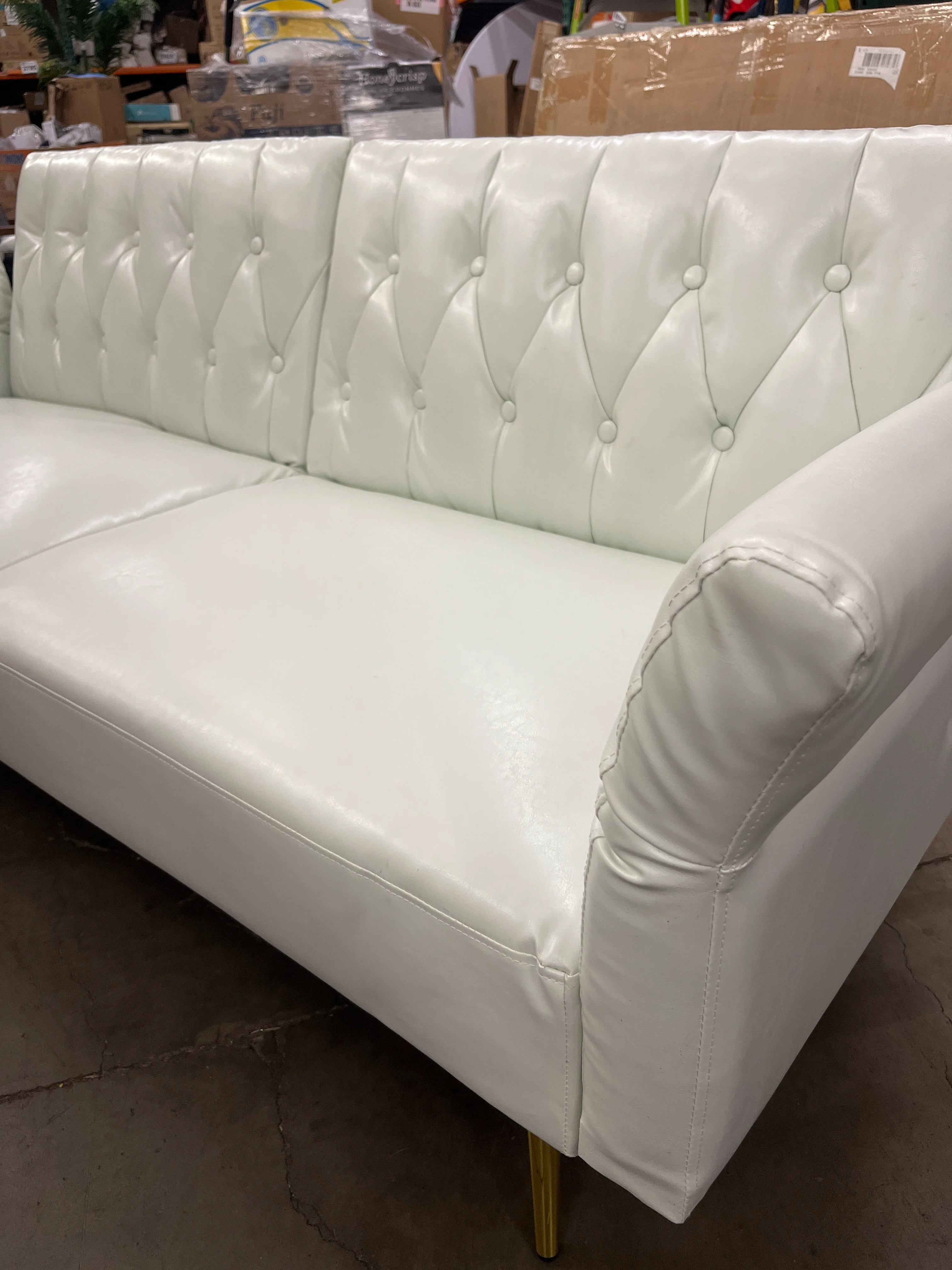 NEW - Elevon Futon Couch, Convertible Futon Sofa Bed, Faux Leather Folding Recliner Sleeper, Modern Lounge Sofa with Adjustable Armrests and Pillow for Living Room, Small Space, Office, Apartment, White - Retail $270 - Image 9