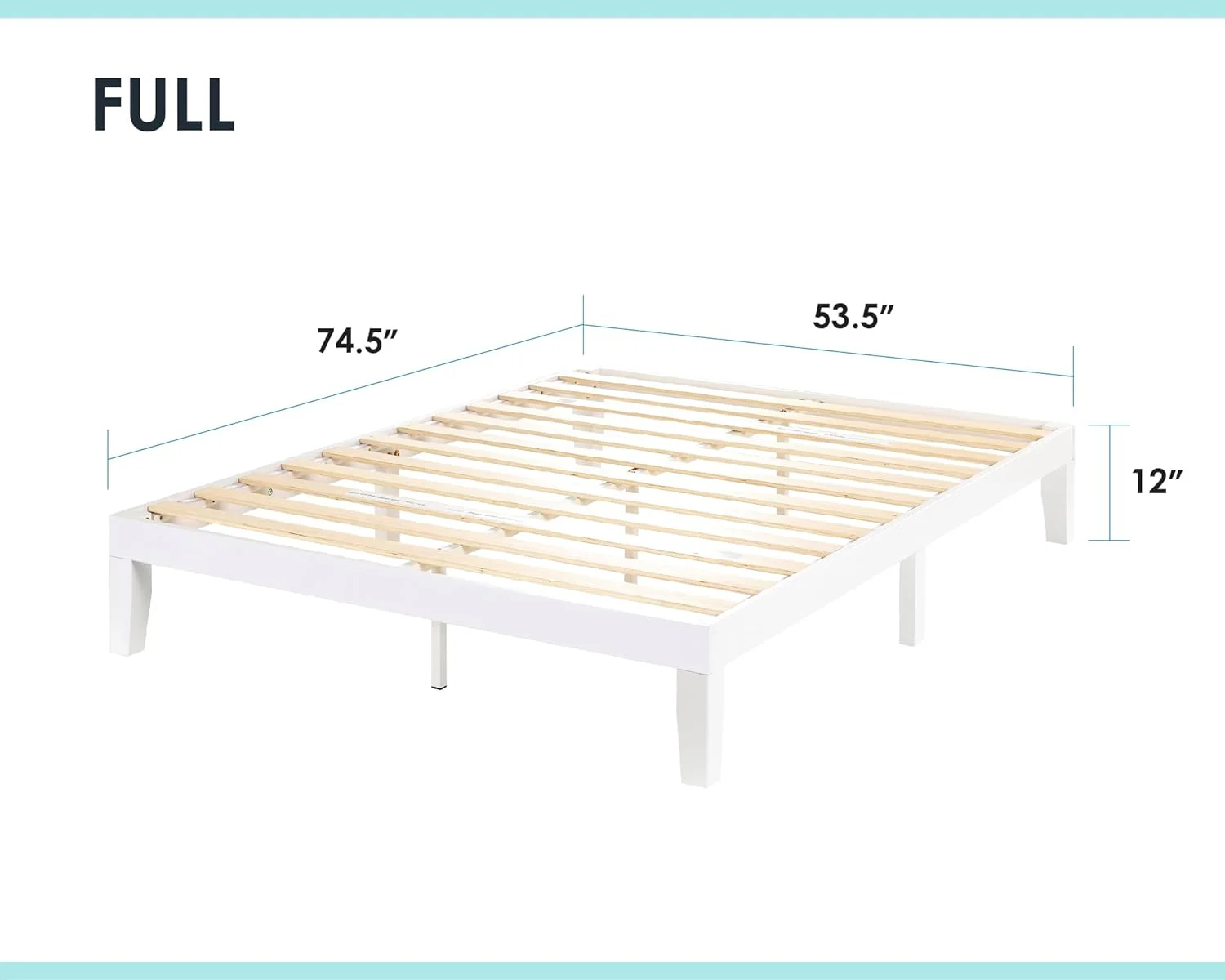 Mellow Naturalista Classic 12 Inch Solid Wood Platform Bed with Wooden Slats, Full, White - Image 2