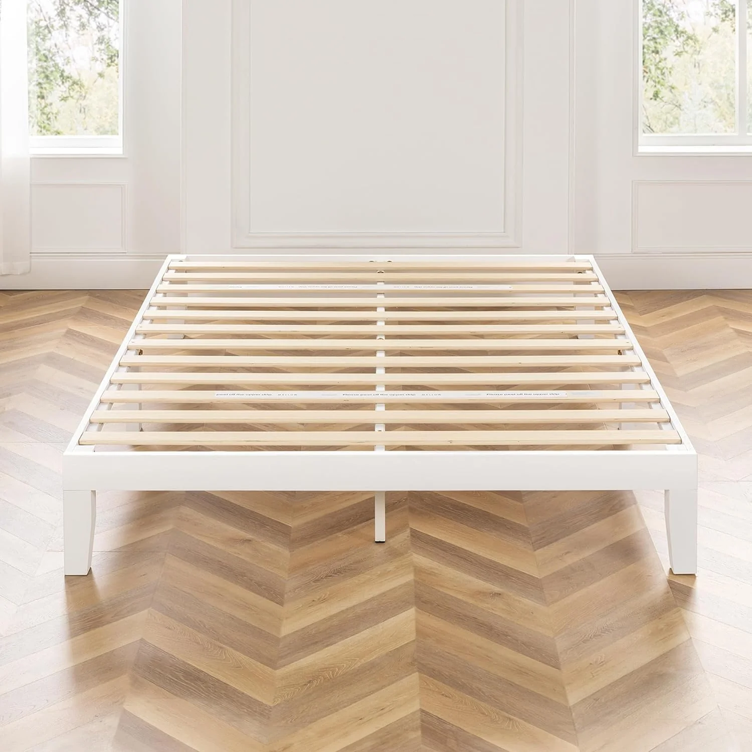 Mellow Naturalista Classic 12 Inch Solid Wood Platform Bed with Wooden Slats, Full, White - Image 5