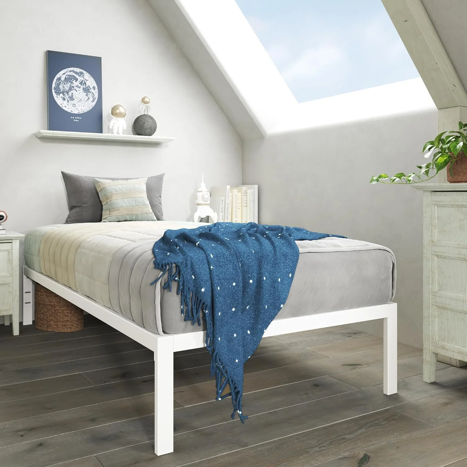 NEW - ZINUS TWIN Mia Metal Platform Bed Frame WHITE, Wood Slat Support, No Box Spring Needed, Easy Assembly, White, Twin - Retail $89 - Image 2