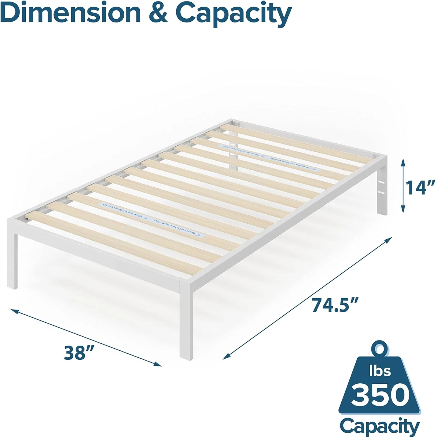 NEW - ZINUS TWIN Mia Metal Platform Bed Frame WHITE, Wood Slat Support, No Box Spring Needed, Easy Assembly, White, Twin - Retail $89 - Image 4