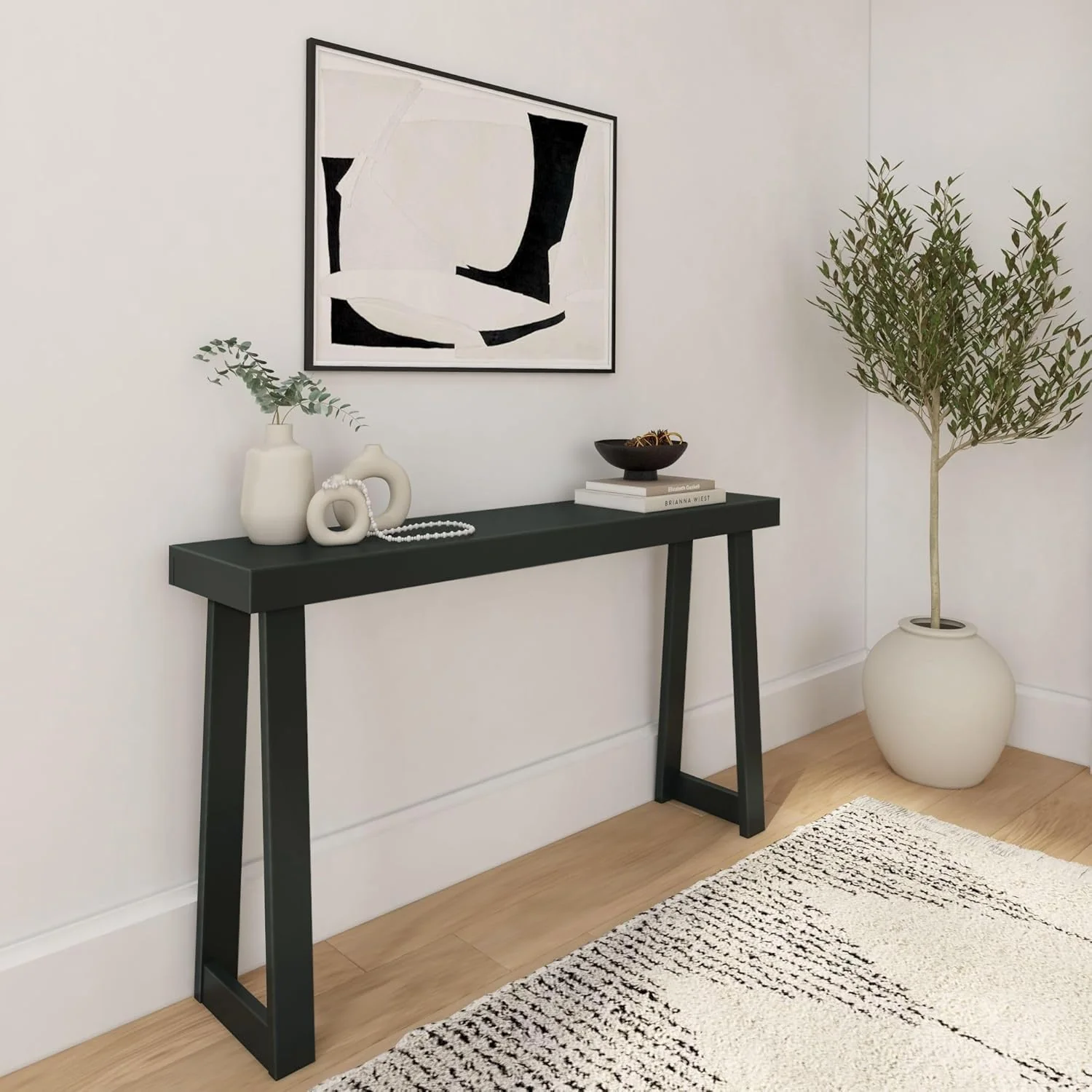 Plank+Beam Solid Wood Console Table, 66 Inch, Sofa Table, Narrow Entryway Table for Hallway, Behind The Couch, Living Room, Foyer, Easy Assembly, Black - Retail $159 - Image 2