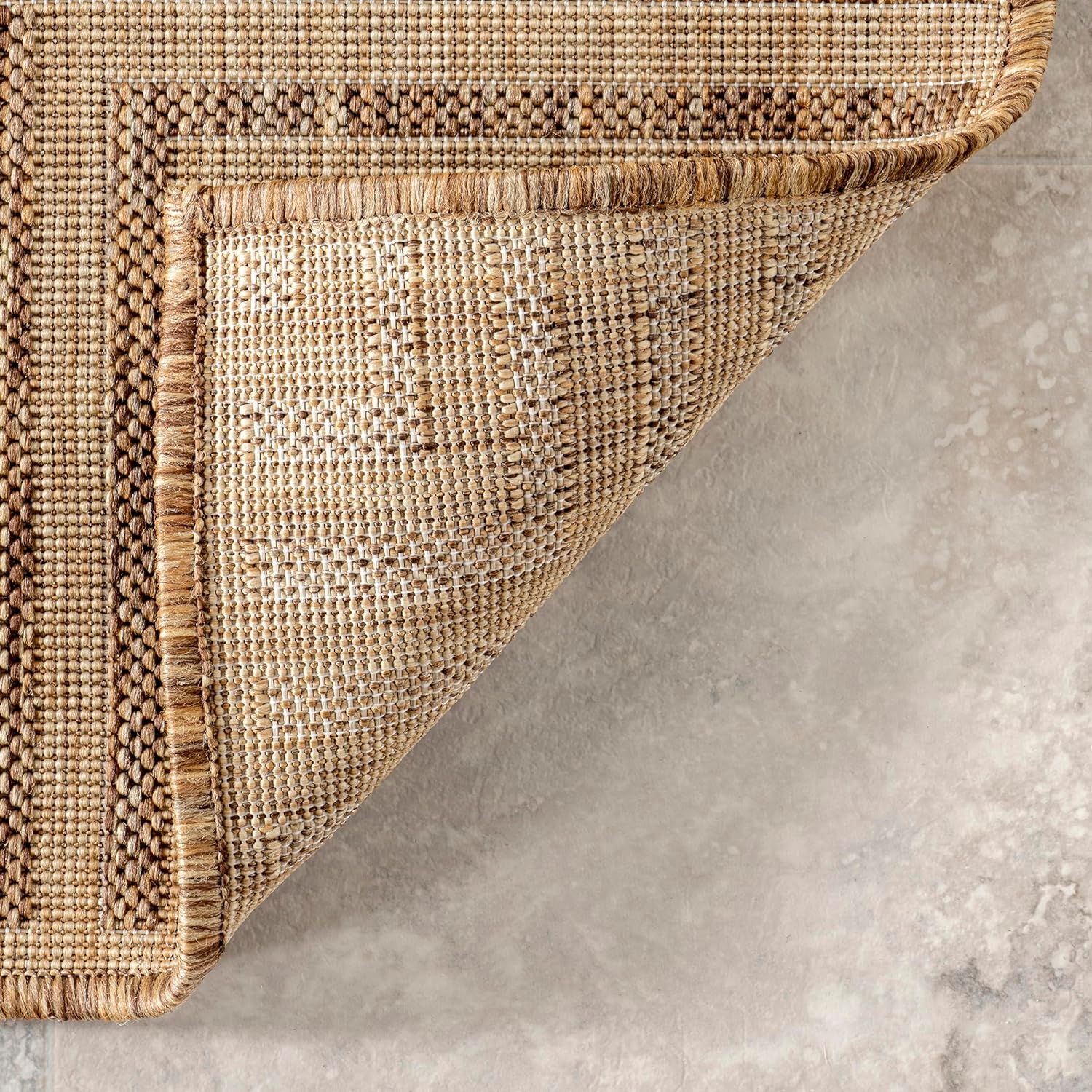NEW - nuLOOM 10' x 12' Outdoor Area Rug, Casual Design With Striped Border, Stain Resistant, Highly Durable, For Patio, Balcony, Bedroom, Living Room, Dining Room, Bathroom, Light Brown - Image 6