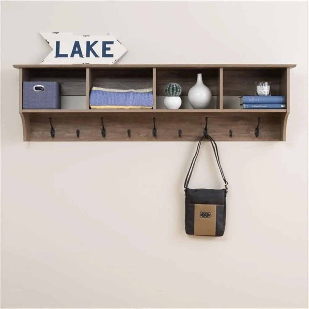 NEW - Prepac Drifted Gray 60" Contemporary Wall Mounted Coat Rack, Coat Hooks Wall Mount with 4 Shelves, Ideal for Hallway or Entryway Storage Solution, 11.5"D x 60"W x 16.5"H - Retail $99 - Image 2