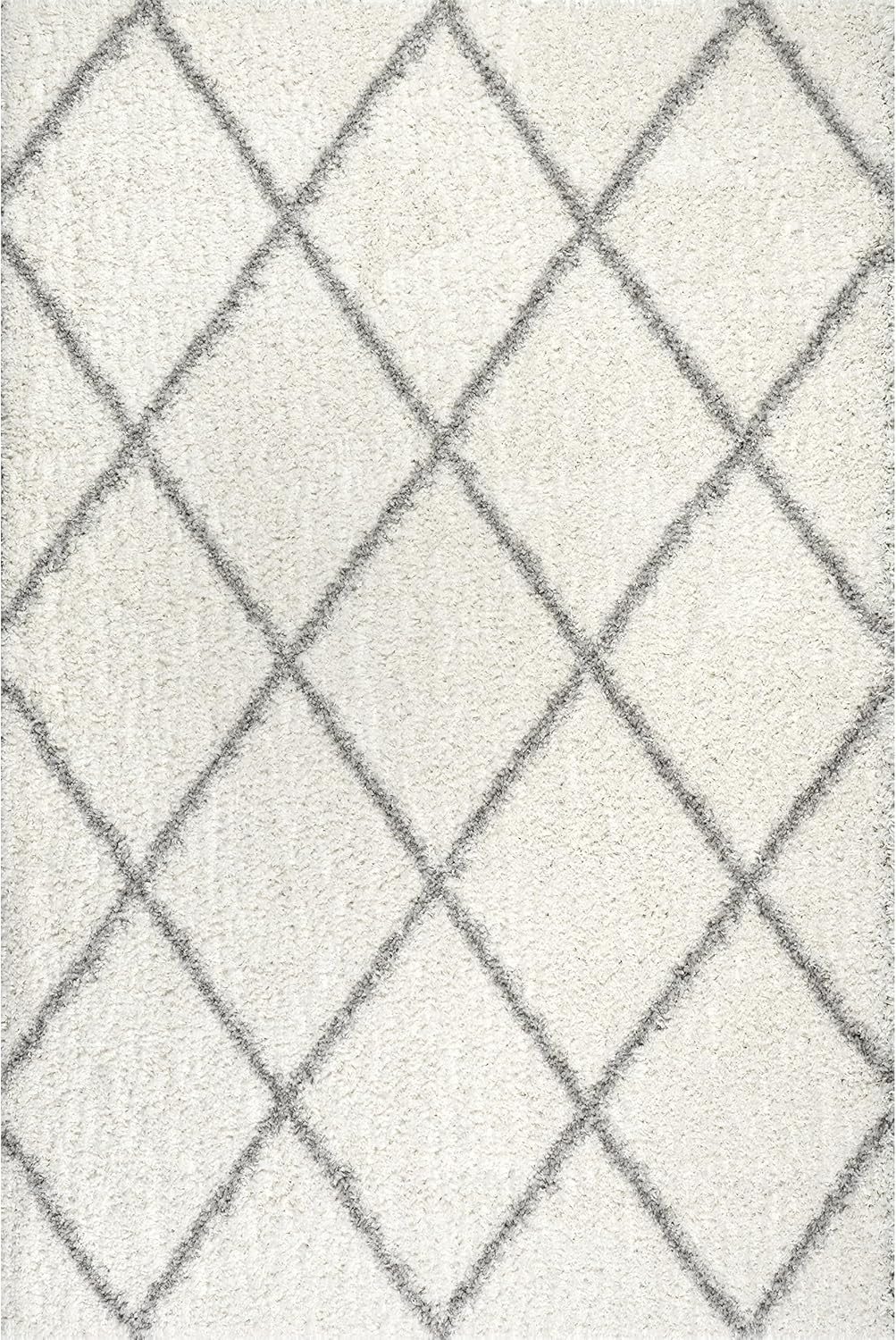 NEW - nuLOOM  7x9 Tess Moroccan Shag Area Rug - Shag Area Rug Modern/Contemporary White/Grey Rugs for Living Room Bedroom Dining Room Nursery - Retail $89