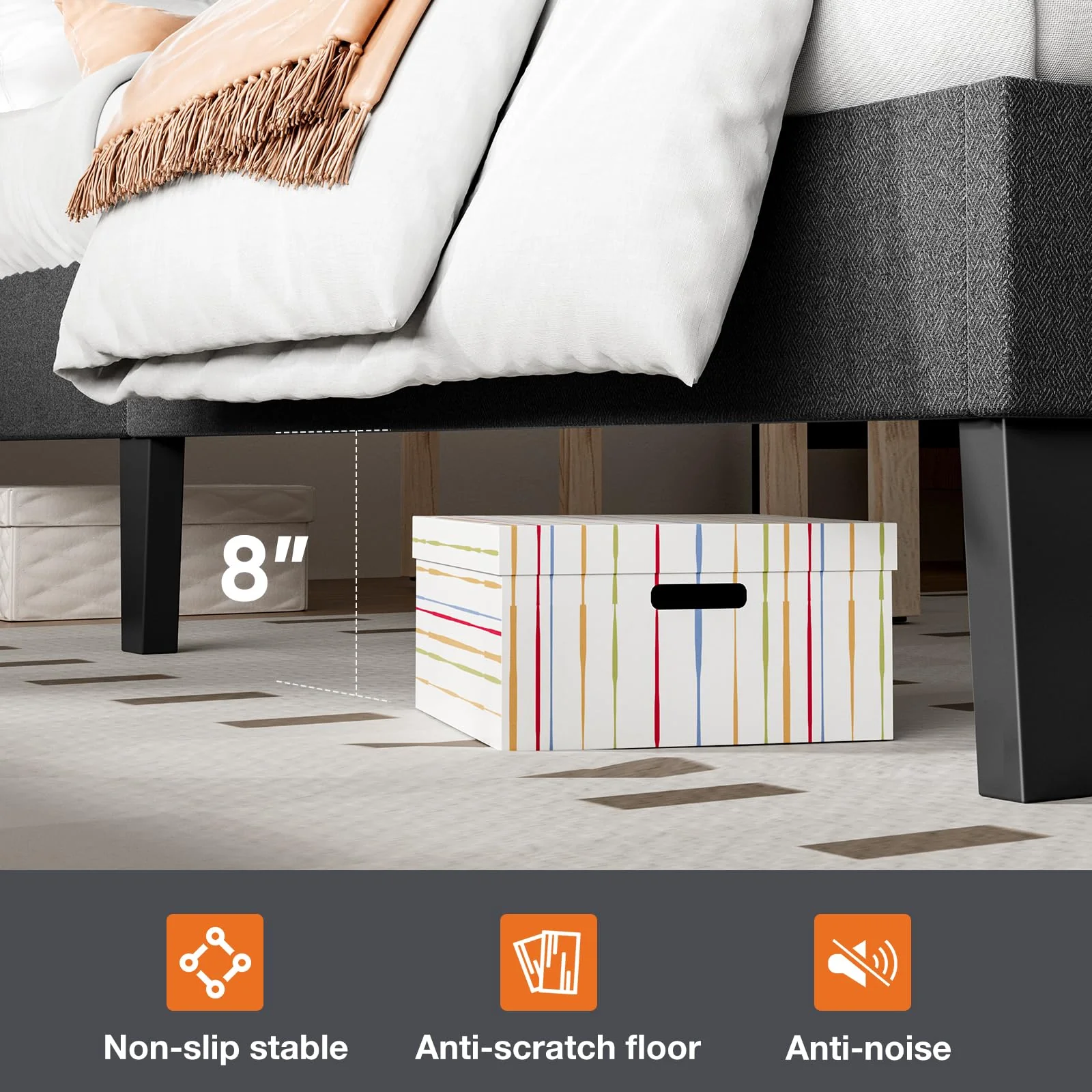 Twin Bed Frame with Adjustable Height Headboard, Dark Grey - Image 5