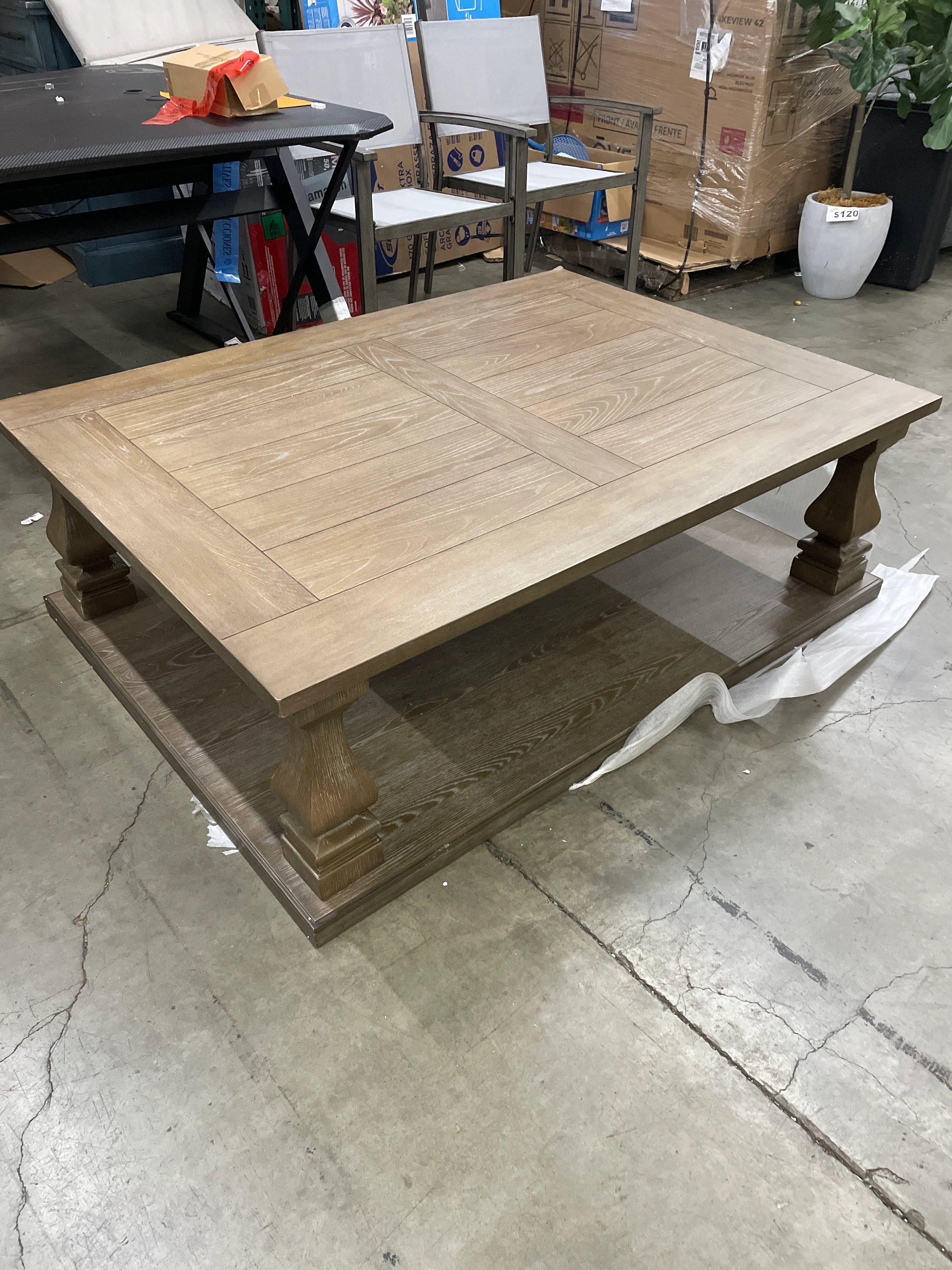 Damage - Signature Design by Ashley Johnelle Farmhouse Coffee Table with Weathered Gray Finish - Image 6