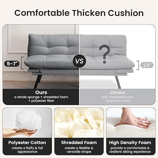 Velvet Convertible Futon Sofa Bed,71" Comfy Loveseat Sleeper Sofa with Adjustable Backrest Armrest, Strengthen Solid Wood, 7" Thicken Cushion, Small 2 Seater Twin Futon Couch for Living Room Bedroom - Retail $219 - Image 2