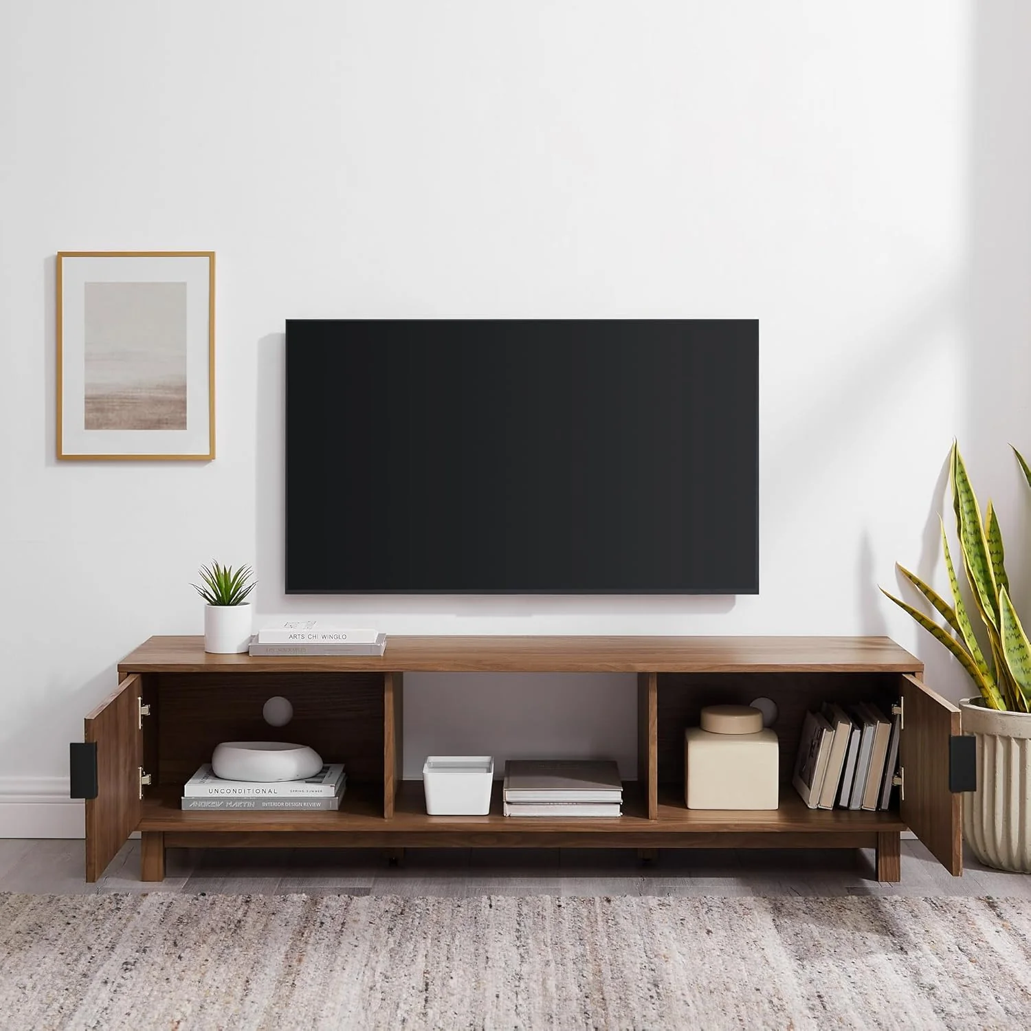 Walker Edison Walton Modern Fluted-Door Low TV Stand for TVs up to 65 Inches, 58 Inch, Mocha - Image 4
