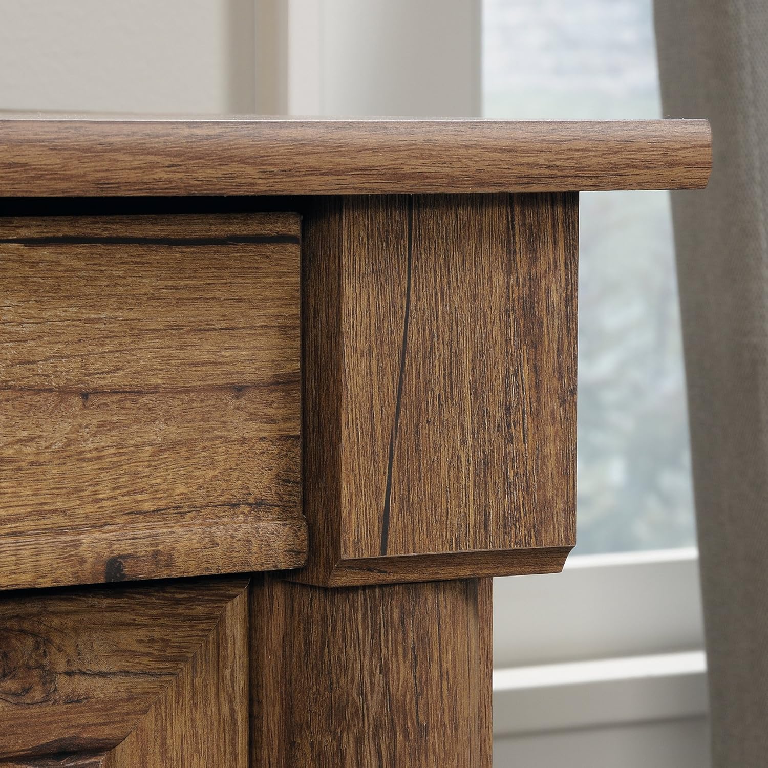 NEW - Sauder Palladia Computer Desk with Drawers, Home Office Desk with File Cabinet Storage Drawer, Cable Management, Keyboard Tray, in Vintage Oak finish - Retail $320 - Image 5