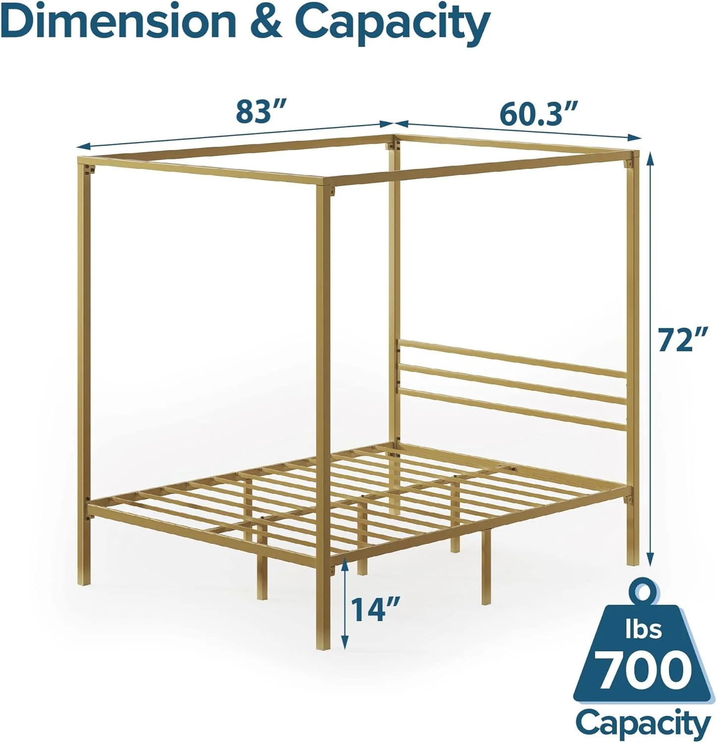 Zinus Patricia Gold Metal Canopy Platform Bed Frame, Mattress Foundation with Steel Slat Support, Queen - Image 2