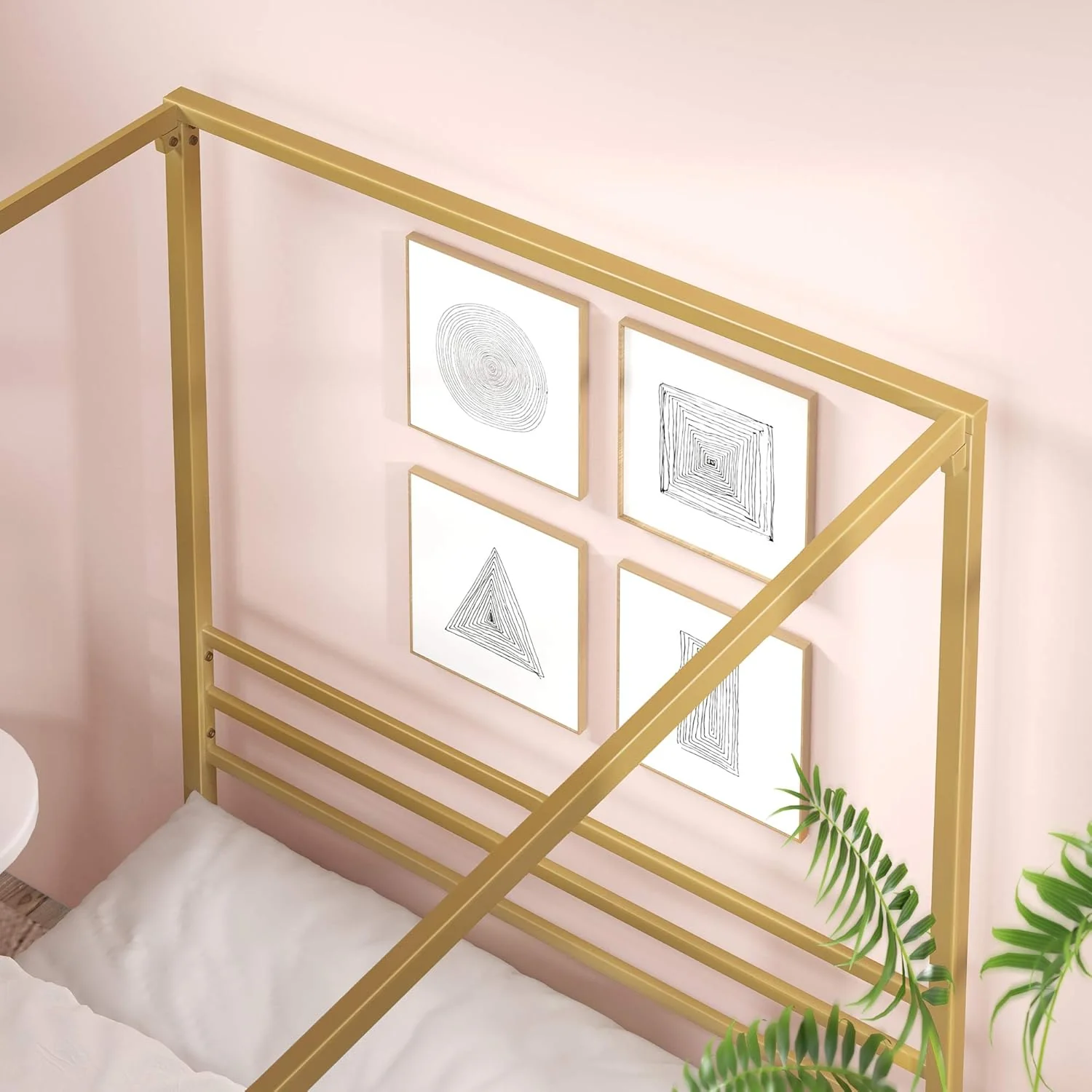 Zinus Patricia Gold Metal Canopy Platform Bed Frame, Mattress Foundation with Steel Slat Support, Queen - Image 3