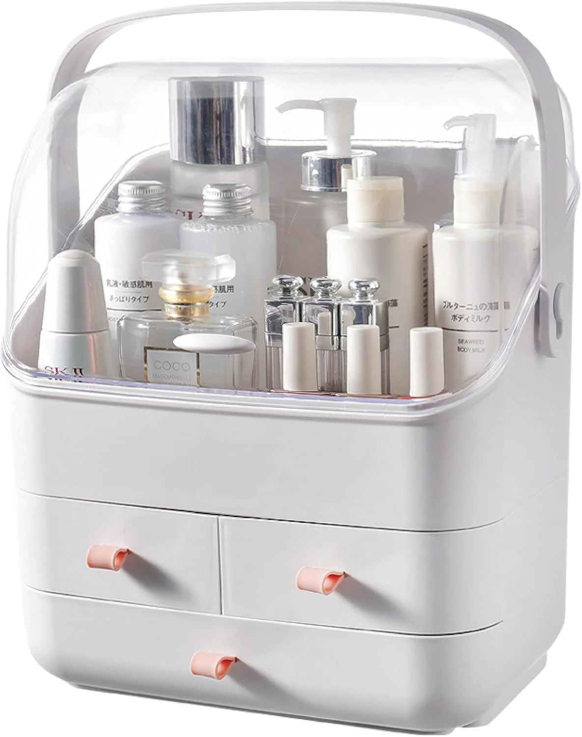 BRUUN Skin Care Cosmetic Storage Bin WHITE, A Large White Colored Dust and Water Proof Makeup Box with a Fully Open Lid & Drawers to Hold Brushes, Lotions, etc. for Countertop, Vanity, and Bathroom Dresser - Retail $35 - Image 2