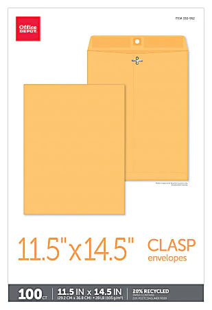 Office Depot® Brand Manila Envelopes, 11-1/2" x 14-1/2", Clasp Closure, Brown Kraft, Box Of 100 - Image 4