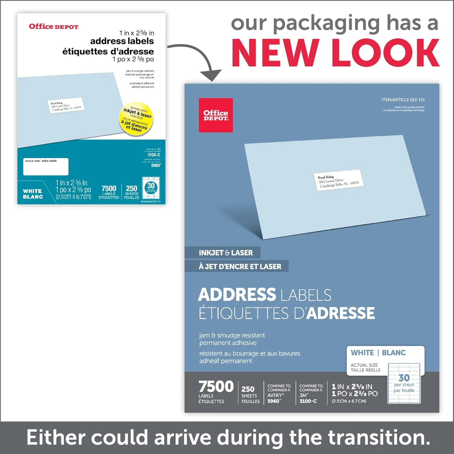 Office Depot White Inkjet/Laser Address Labels, 1in. x 2 5/8in., Box Of 7,500 - Image 4