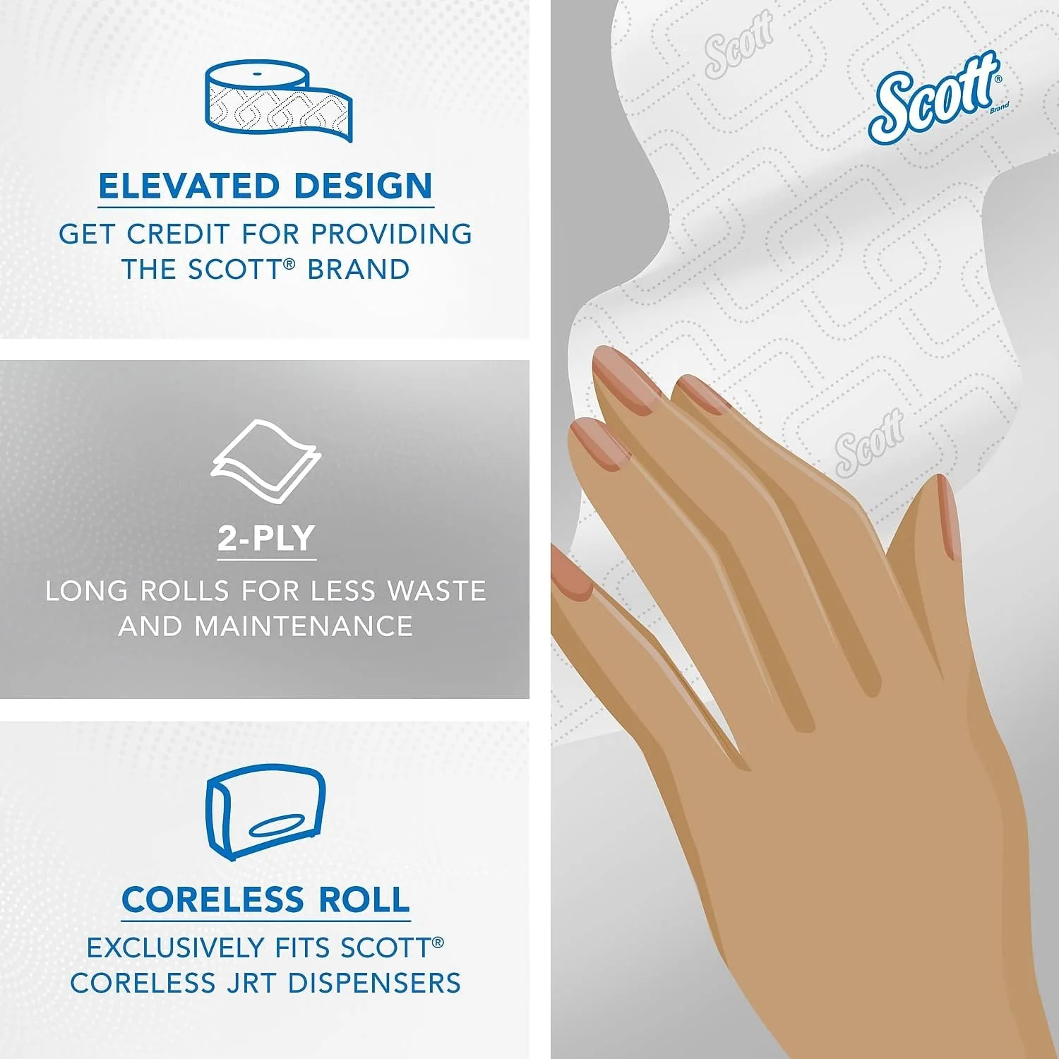 Scott 07006 Coreless JRT Jr. Rolls, 2-Ply, 1150ft, 12 Rolls/Carton - Image 6