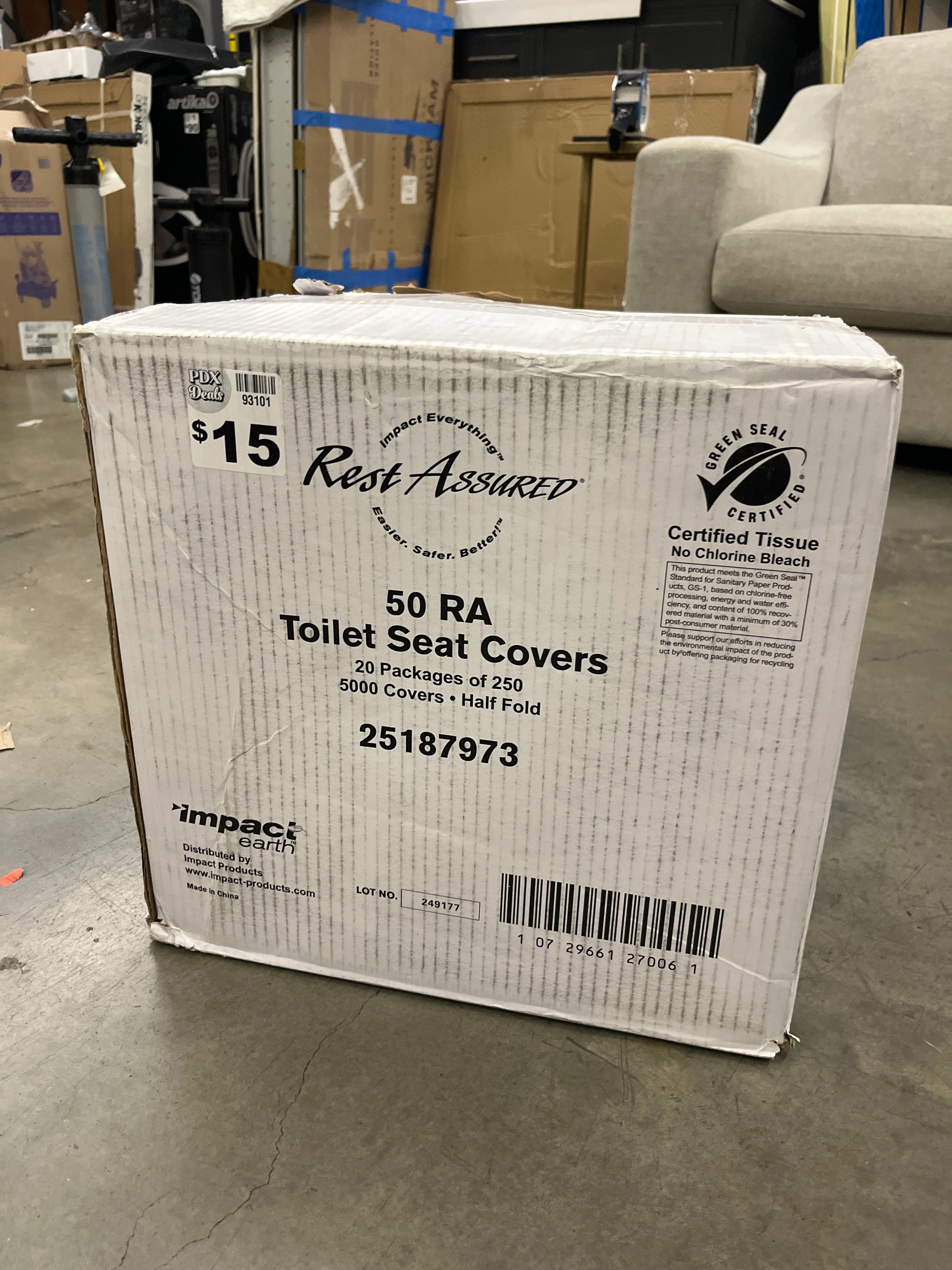 Impact Rest Assured Toilet Seat Covers, 100% Recycled, White, 20 packs of 250 Covers - Image 2