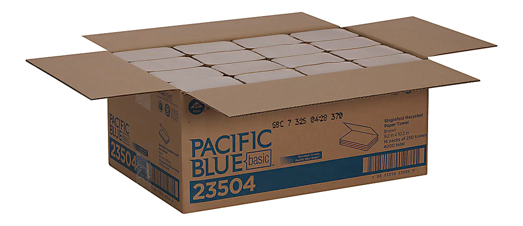 Pacific Blue Basic® 23504 by GP PRO, 1-Ply, S-Fold Paper Towels, 9.25" X 9.9", 100% Recycled, Brown, 250 Sheets per Pack, 16 Packs Per Case - Image 2
