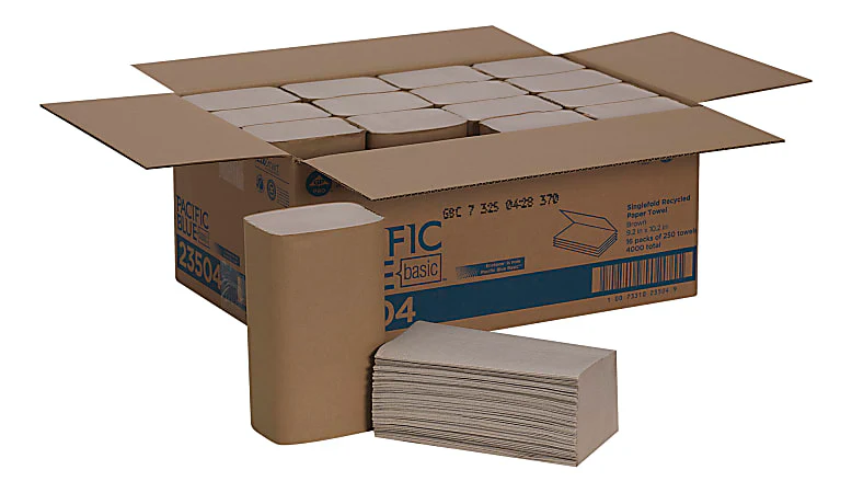 Pacific Blue Basic® 23504 by GP PRO, 1-Ply, S-Fold Paper Towels, 9.25" X 9.9", 100% Recycled, Brown, 250 Sheets per Pack, 16 Packs Per Case - Image 3