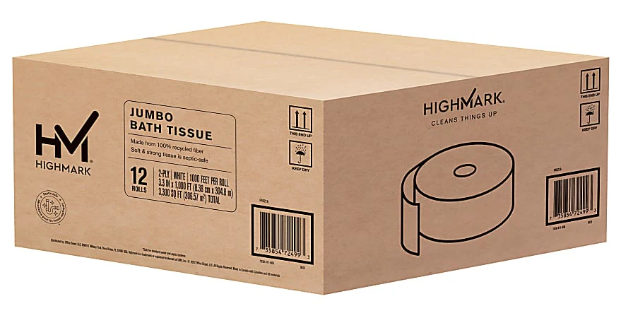 Highmark® 2-Ply Jumbo Toilet Paper, 1000' Per Roll, Pack Of 12 Rolls - Image 2