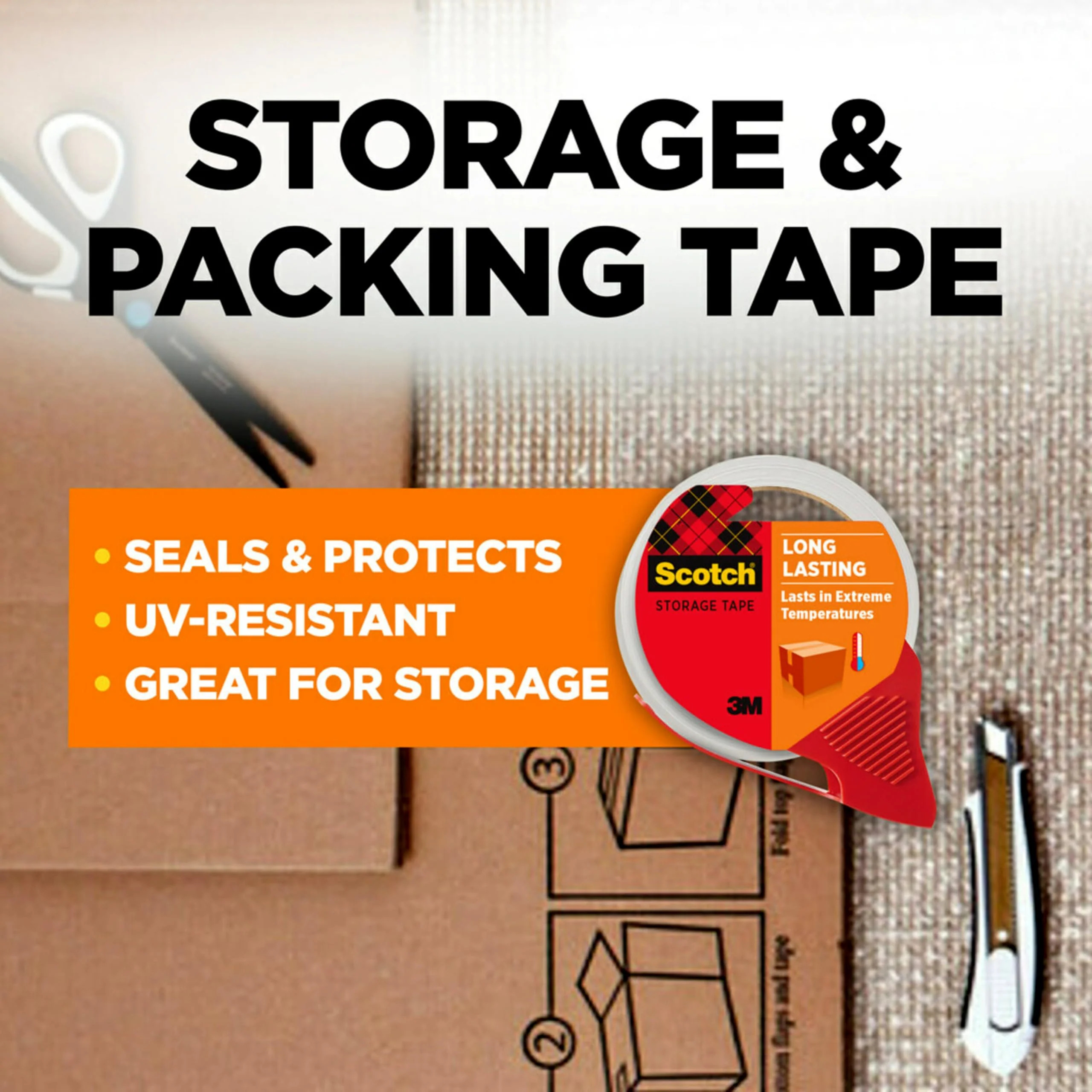 Scotch Long Lasting Storage Shipping Packaging Tape, 1.88" x 38.2 yd, 1 Roll with Dispenser (3650S-RD-ESF) - Image 2
