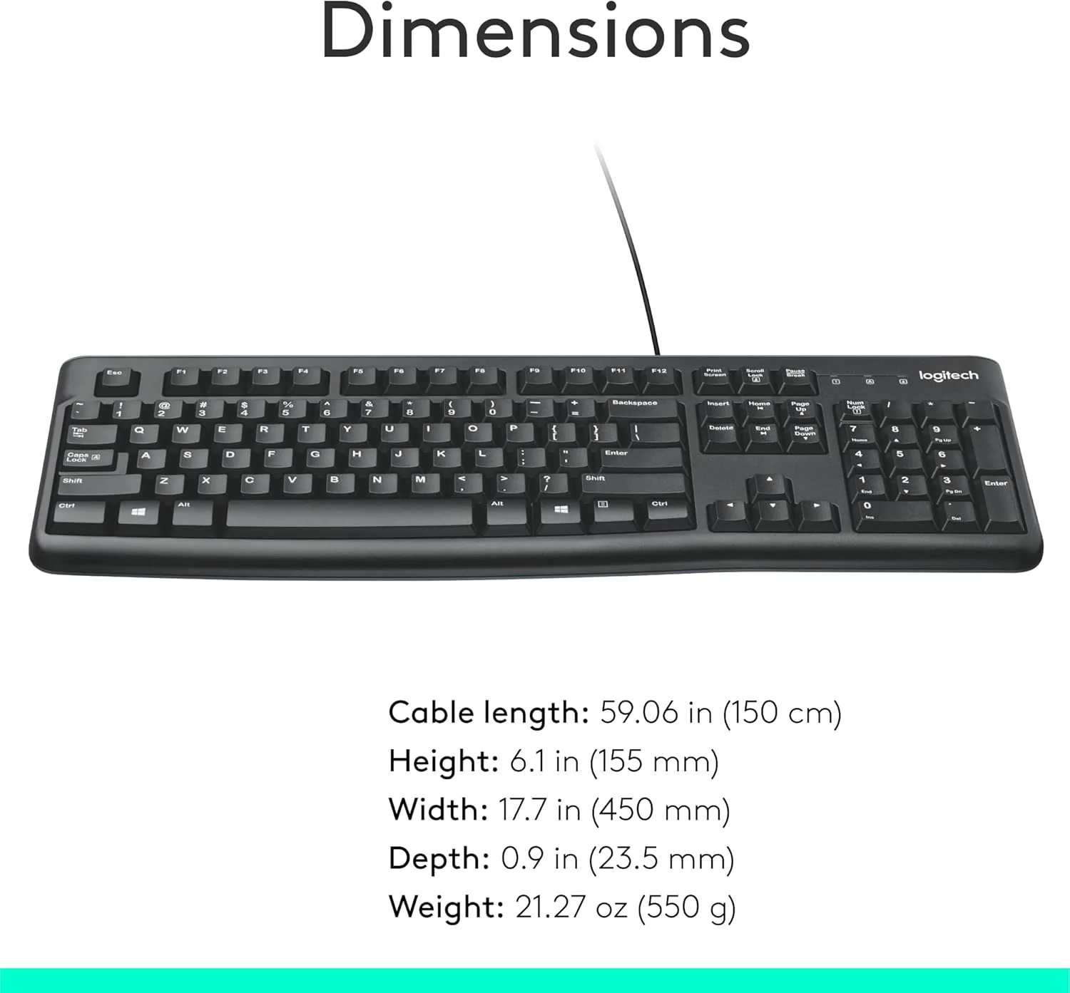 Logitech K120 Wired Keyboard for Windows, Plug and Play, Full-Size, Spill-Resistant, Curved Space Bar, Compatible with PC, Laptop - Black - Image 8
