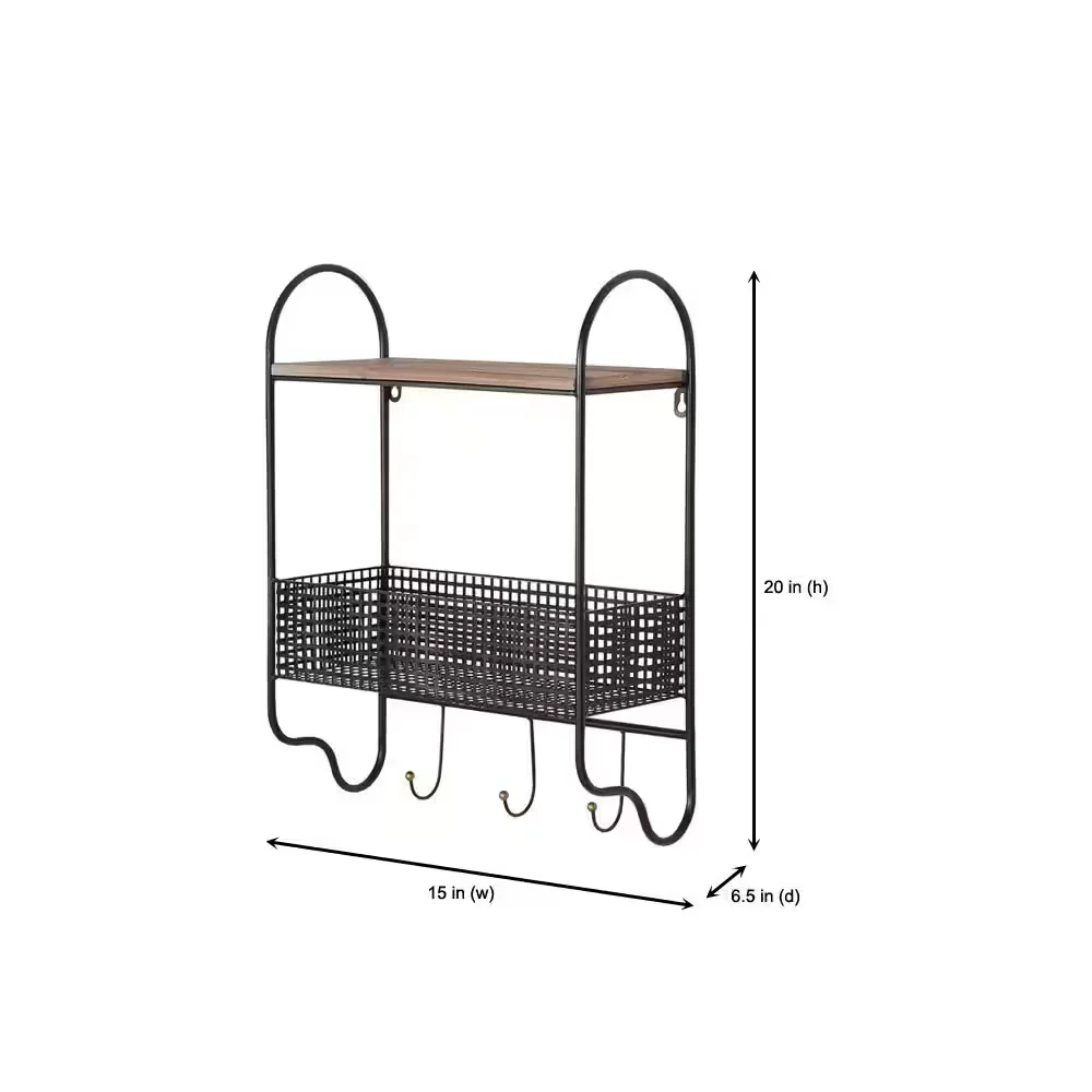 Basket 3 Hooks Wall Organizer Metal Black 20 in. H x 15 in. W x 6 in. D - Image 2
