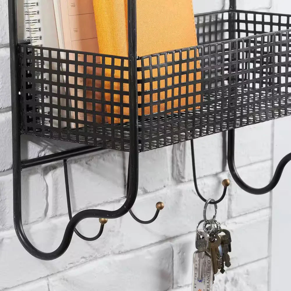 Basket 3 Hooks Wall Organizer Metal Black 20 in. H x 15 in. W x 6 in. D - Image 4