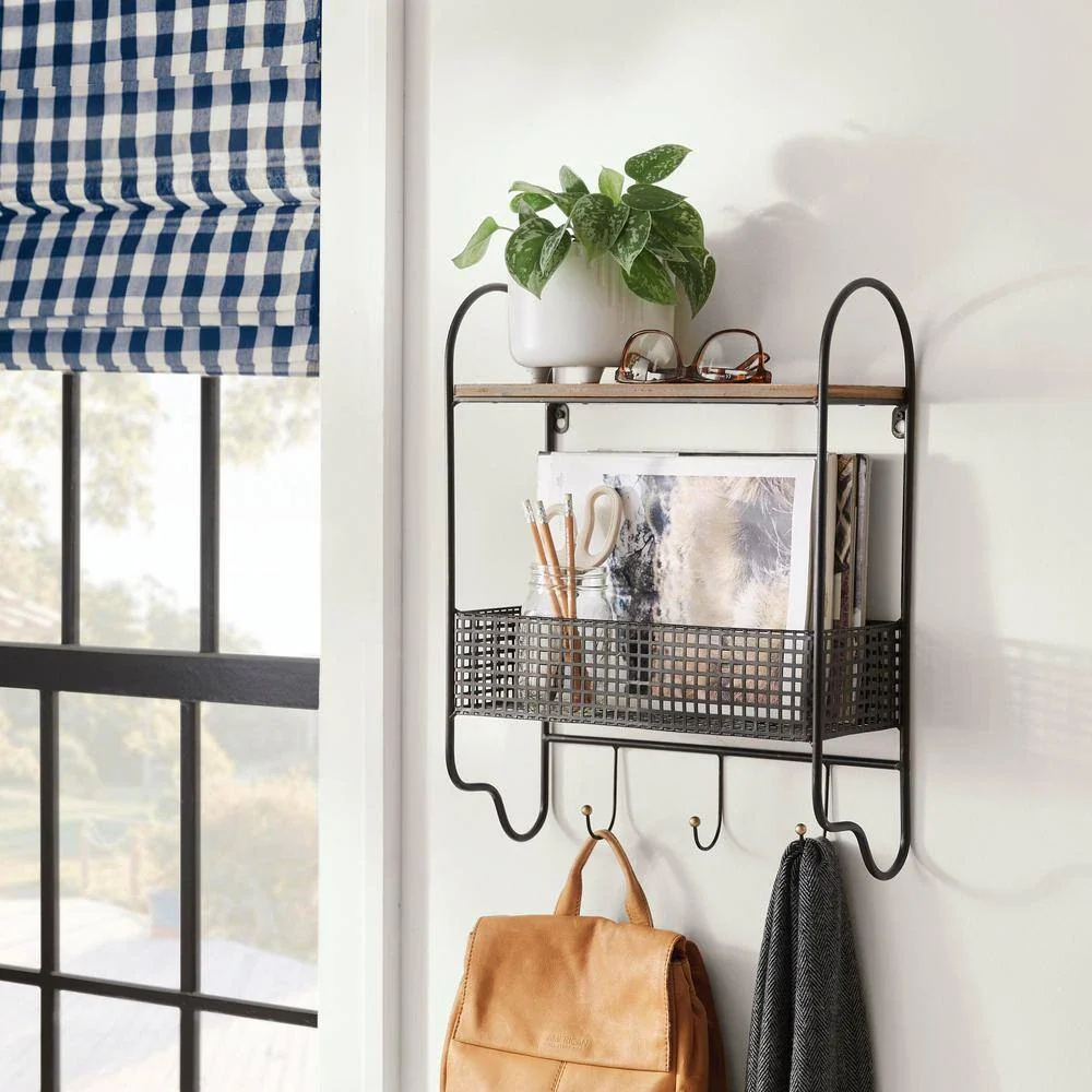 Basket 3 Hooks Wall Organizer Metal Black 20 in. H x 15 in. W x 6 in. D - Image 7