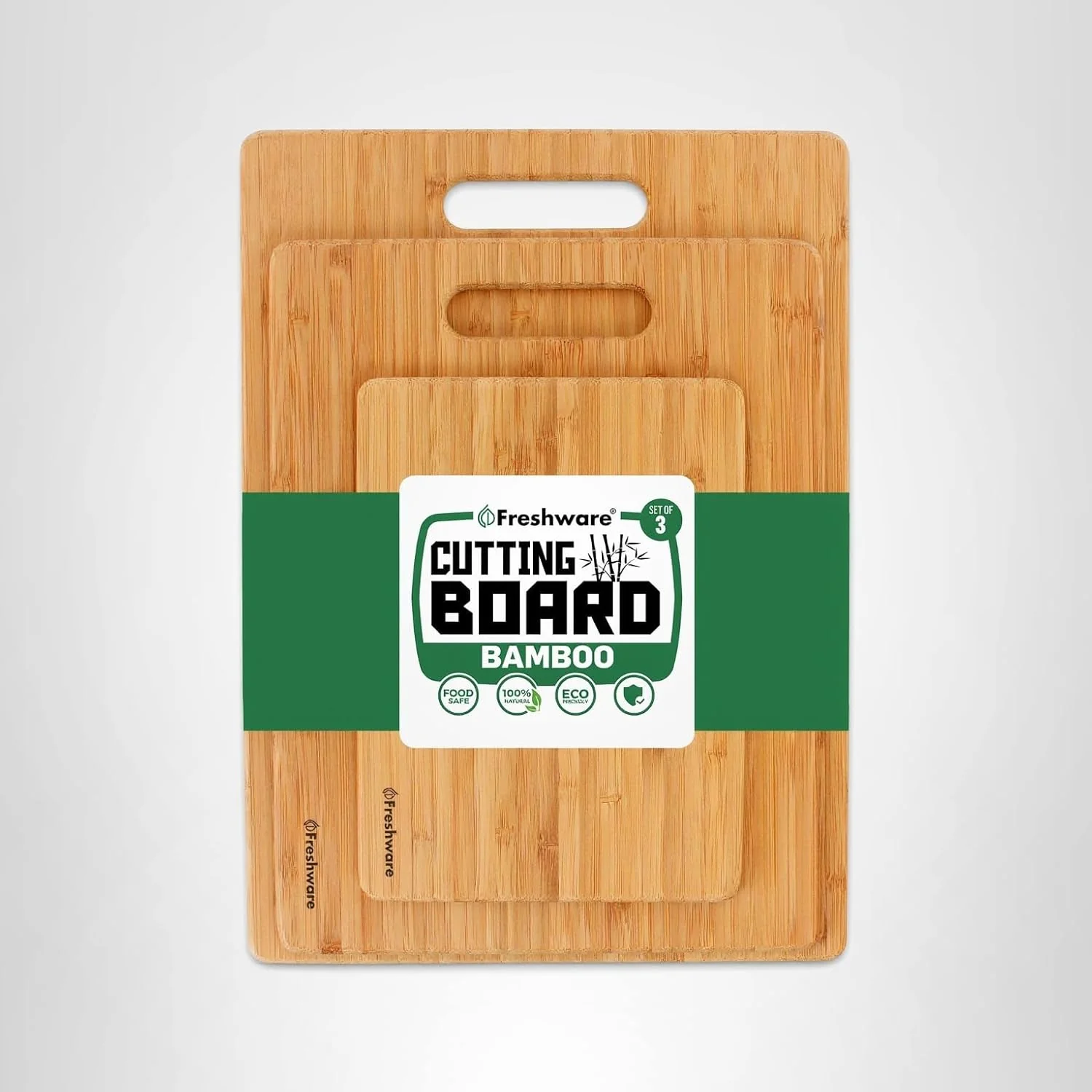 Bamboo Cutting Boards for Kitchen [Set of 3] Wood Cutting Board for Chopping Meat, Vegetables, Fruits, Cheese, Knife Friendly Serving Tray with Handles