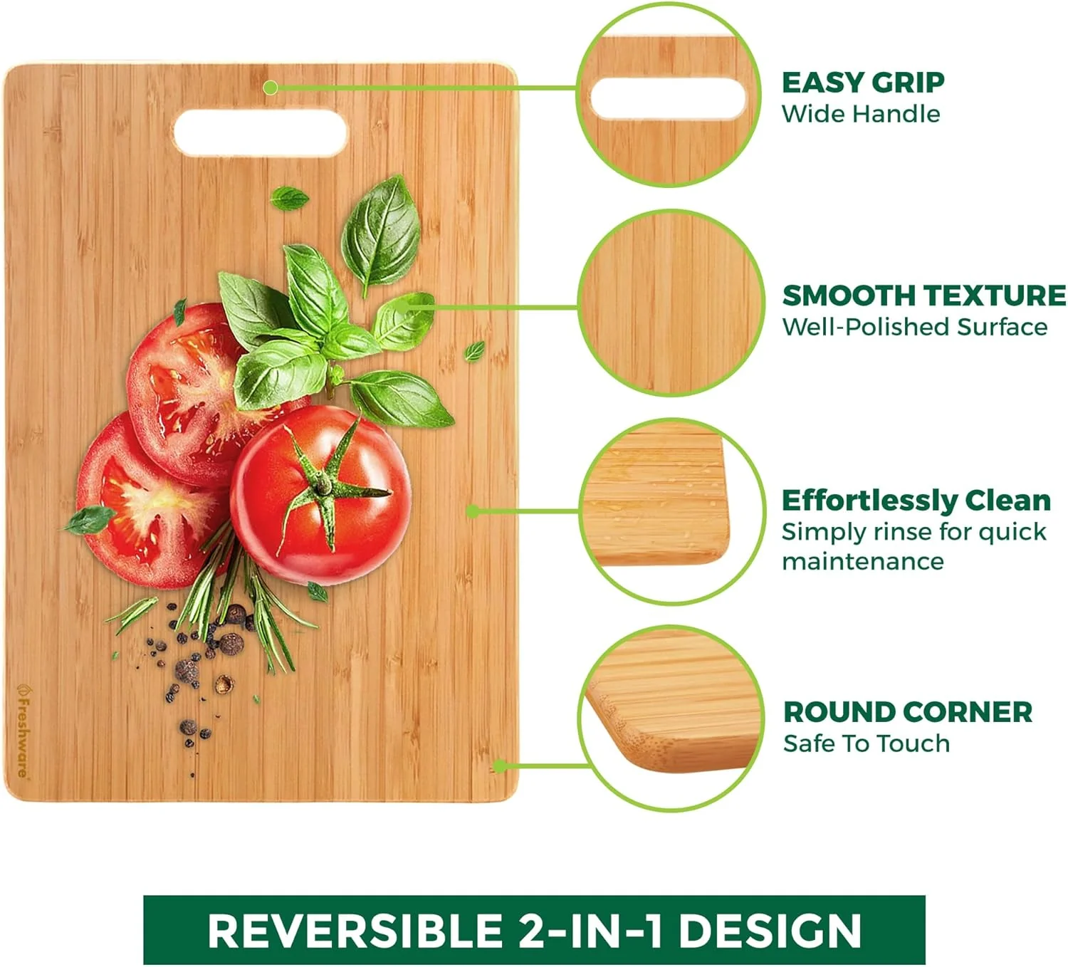 Bamboo Cutting Boards for Kitchen [Set of 3] Wood Cutting Board for Chopping Meat, Vegetables, Fruits, Cheese, Knife Friendly Serving Tray with Handles - Image 6