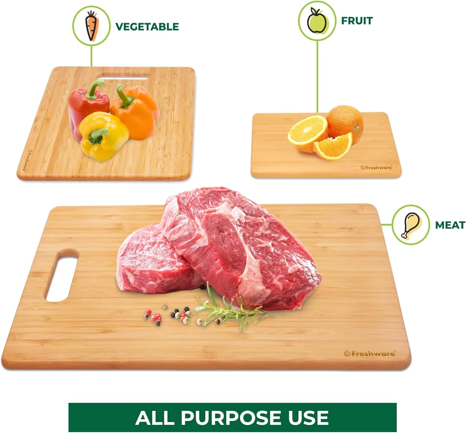 Bamboo Cutting Boards for Kitchen [Set of 3] Wood Cutting Board for Chopping Meat, Vegetables, Fruits, Cheese, Knife Friendly Serving Tray with Handles - Image 7