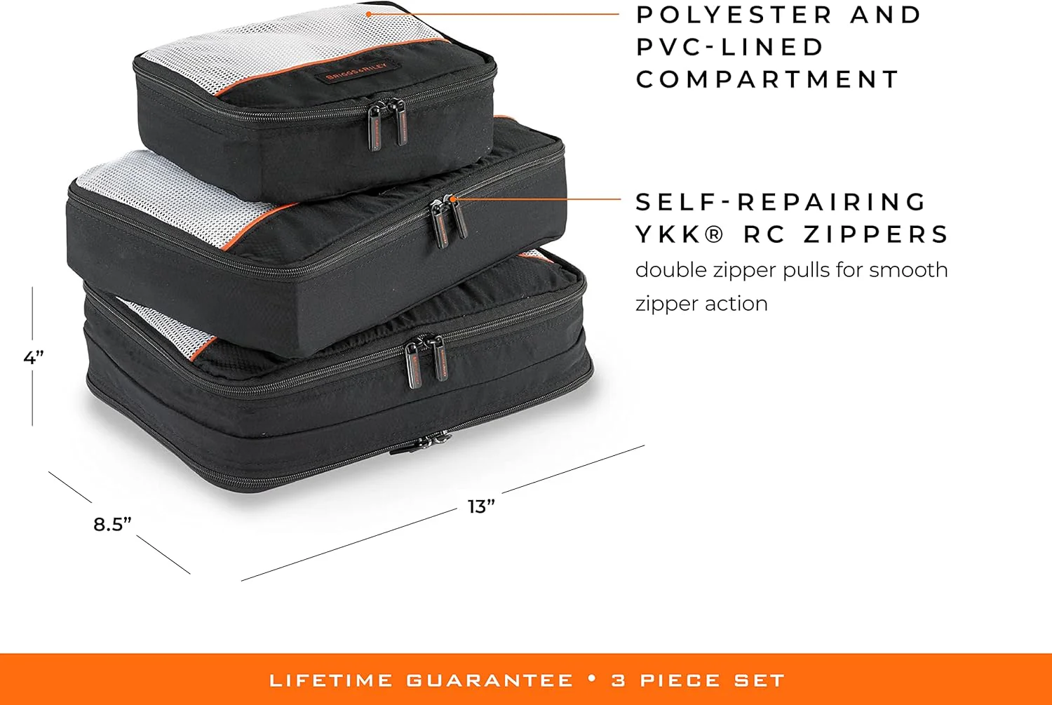 Briggs & Riley 3 Pack Zippered Packing Cubes/Luggage Organizers for Travel, Black, Small - Image 2
