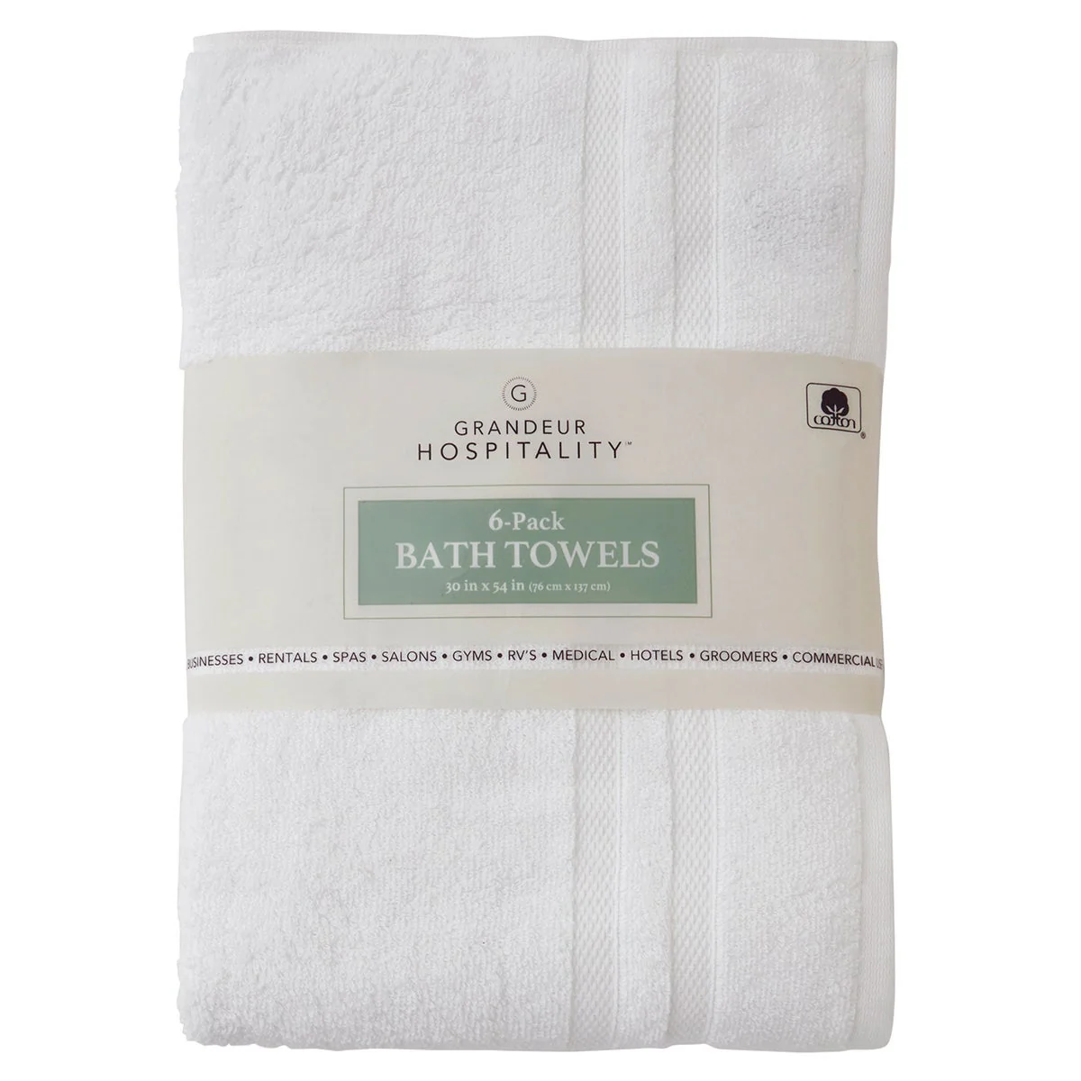 Grandeur Hospitality 6 Pack Bath Towels White