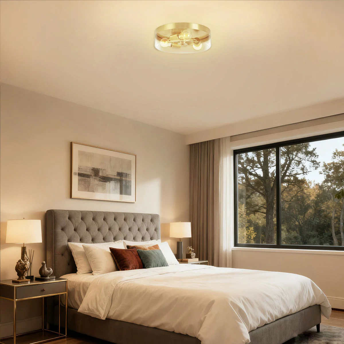 NEW - 1 Energetic Lighting Retro-hybrid Flush Mount In Gold - Image 2