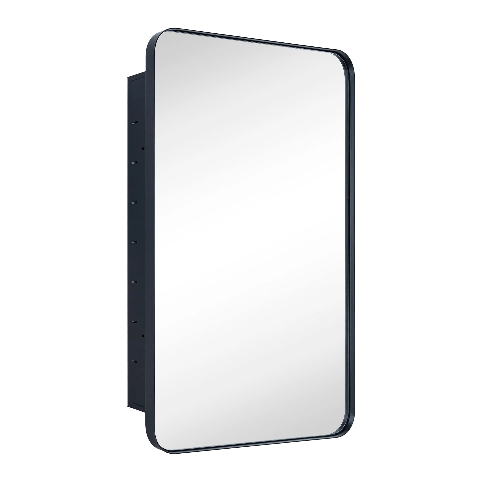 NEW - w/ Only One Shelf - Matt Black Rectangle Recessed Bathroom Medicine Cabinet with Mirror Stainless Steel Metal Framed Rounded Rectangular Bathroom Cabinet with Mirror 20x30''