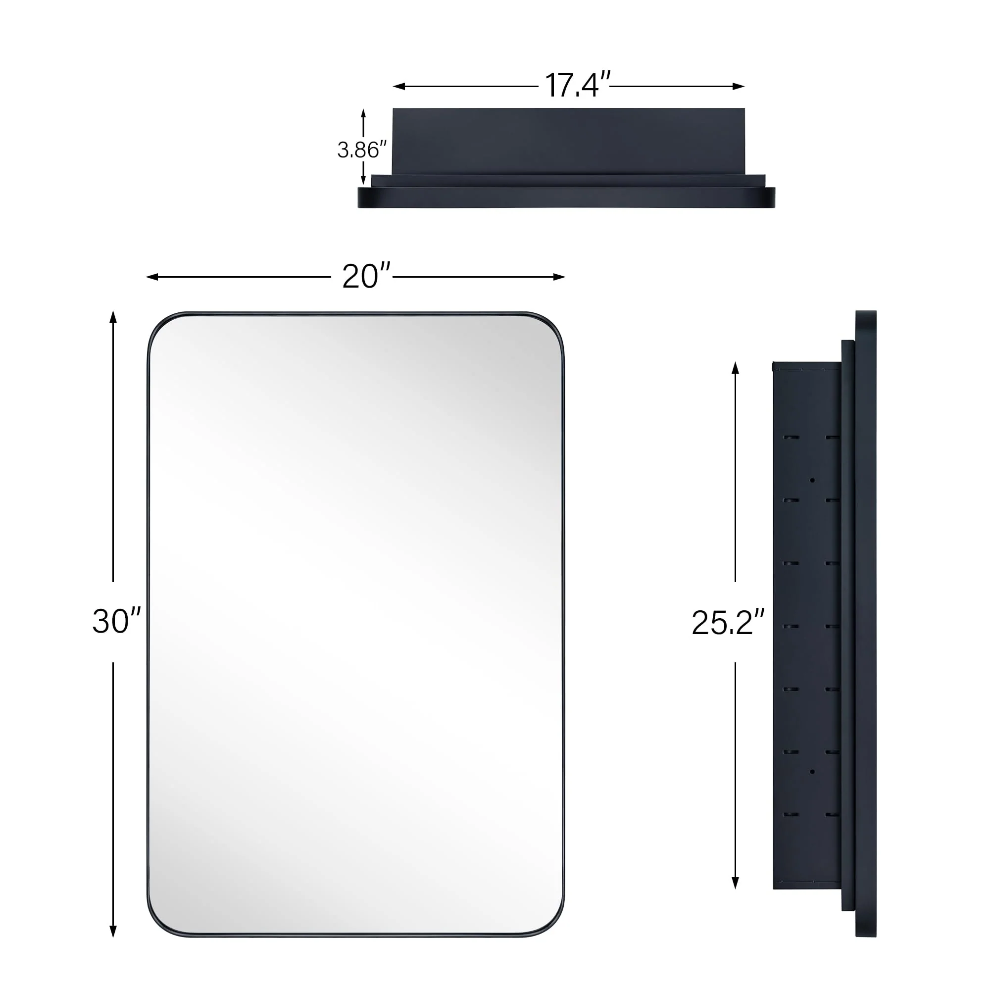 NEW - w/ Only One Shelf - Matt Black Rectangle Recessed Bathroom Medicine Cabinet with Mirror Stainless Steel Metal Framed Rounded Rectangular Bathroom Cabinet with Mirror 20x30'' - Image 5