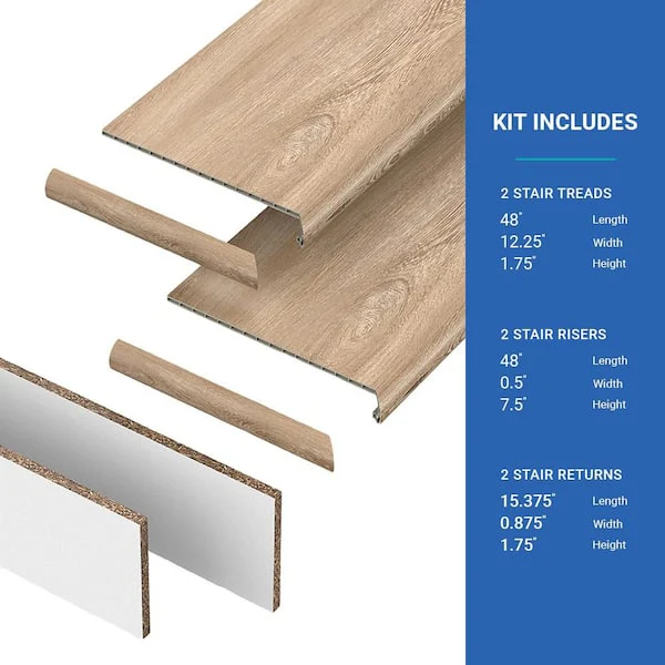 NEW - PERFORMANCE ACCESSORIES Buff Weathered 43.18 mm. T x 48 in. L x 12.2 in. W Stair Tread, Riser & Return Kit (Set of 2) VTDKH-PR008 - Image 5