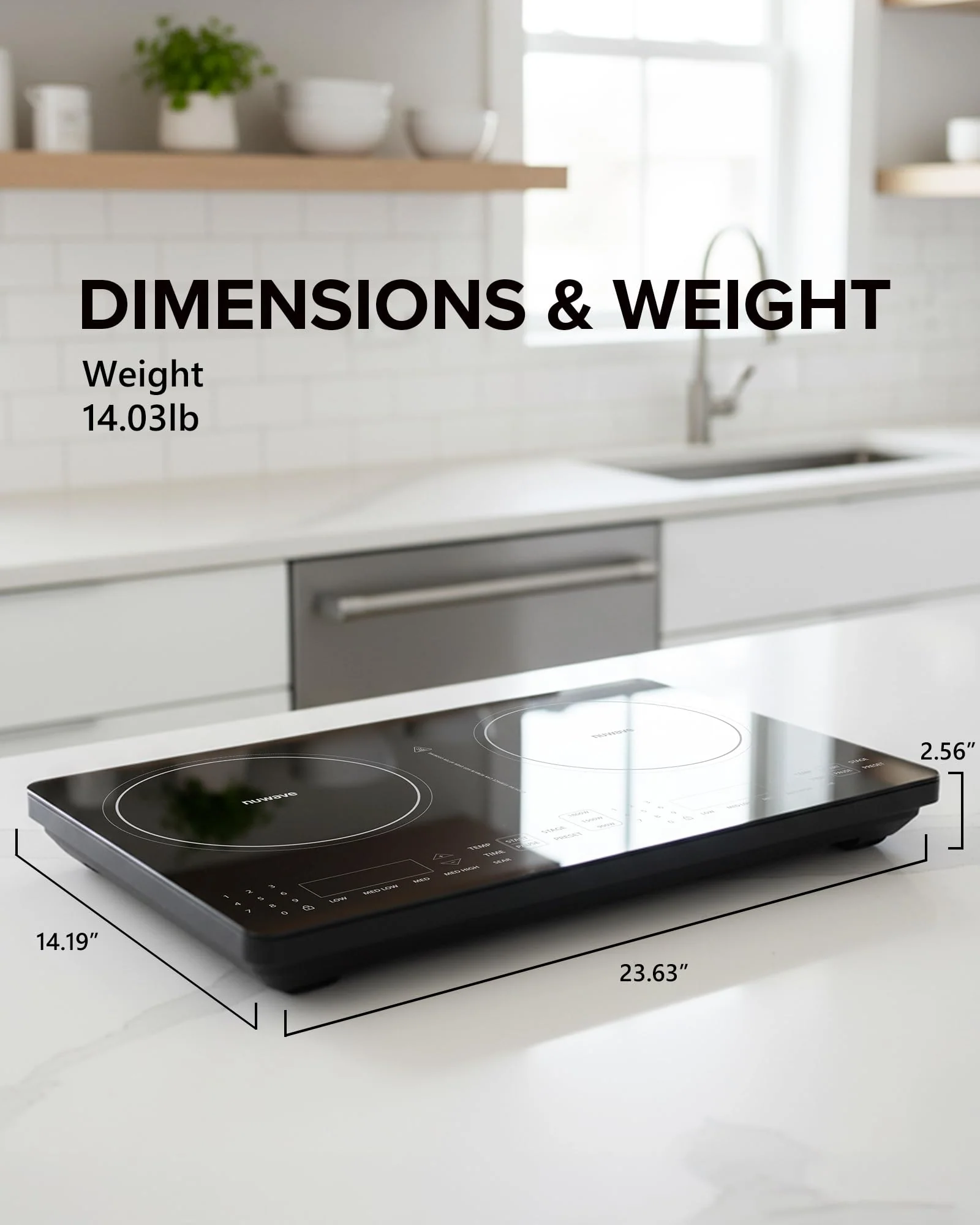Nuwave PIC Double Portable Induction Cooktop, 900W/1500W/1800W Options, Two 8” Heating Zones, 106 Precise Temperatures from 50°F–575°F in 5°F Increments, Shatter-Resistant Ceramic Glass - Image 3