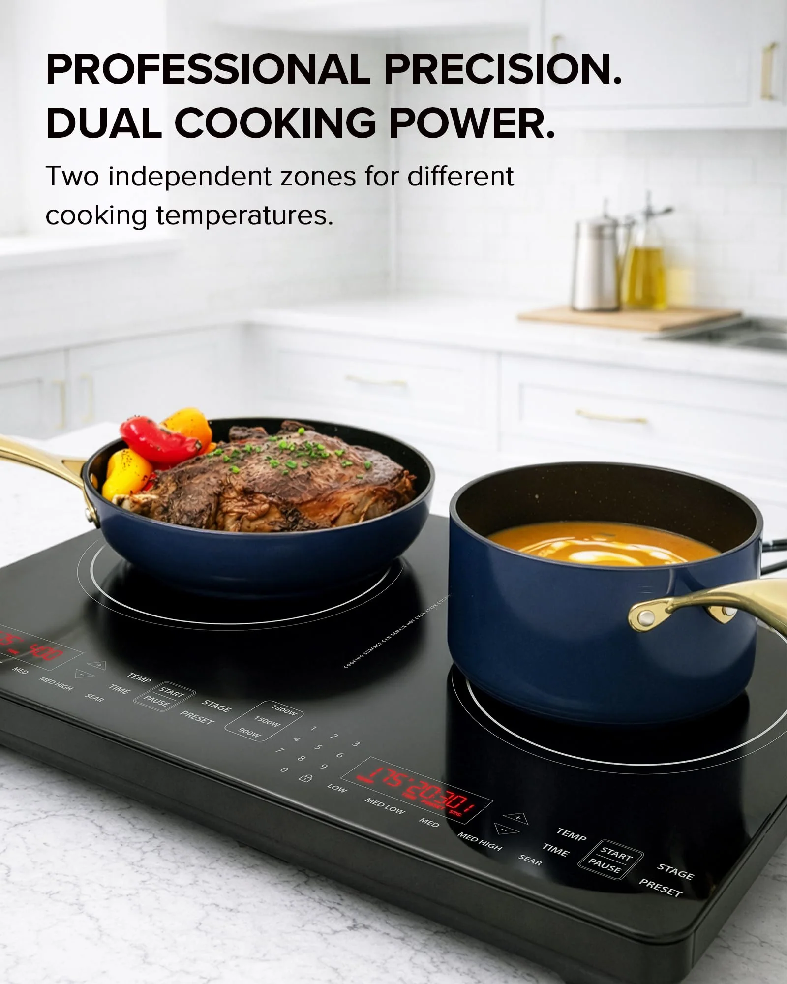 Nuwave PIC Double Portable Induction Cooktop, 900W/1500W/1800W Options, Two 8” Heating Zones, 106 Precise Temperatures from 50°F–575°F in 5°F Increments, Shatter-Resistant Ceramic Glass - Image 4