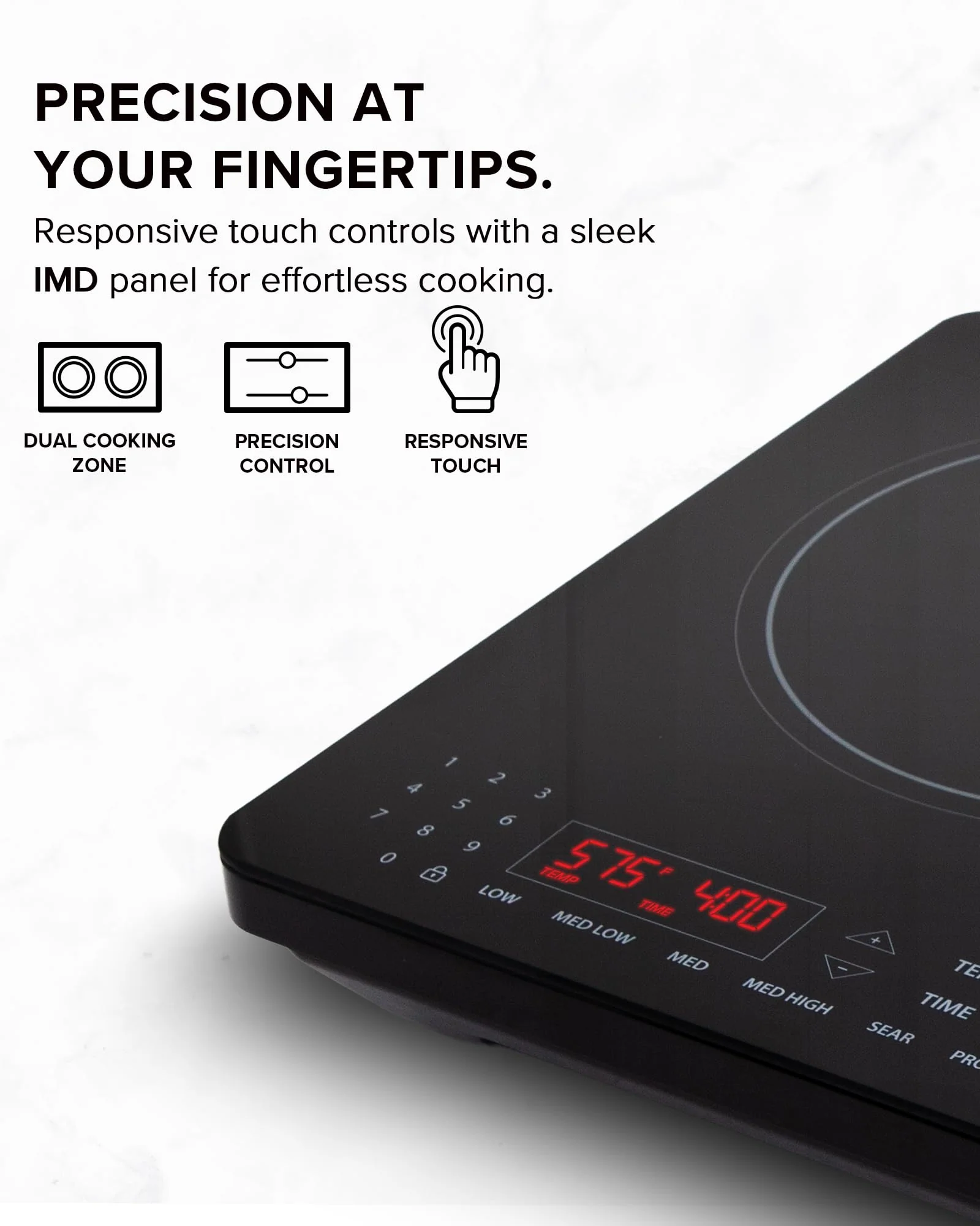 Nuwave PIC Double Portable Induction Cooktop, 900W/1500W/1800W Options, Two 8” Heating Zones, 106 Precise Temperatures from 50°F–575°F in 5°F Increments, Shatter-Resistant Ceramic Glass - Image 6