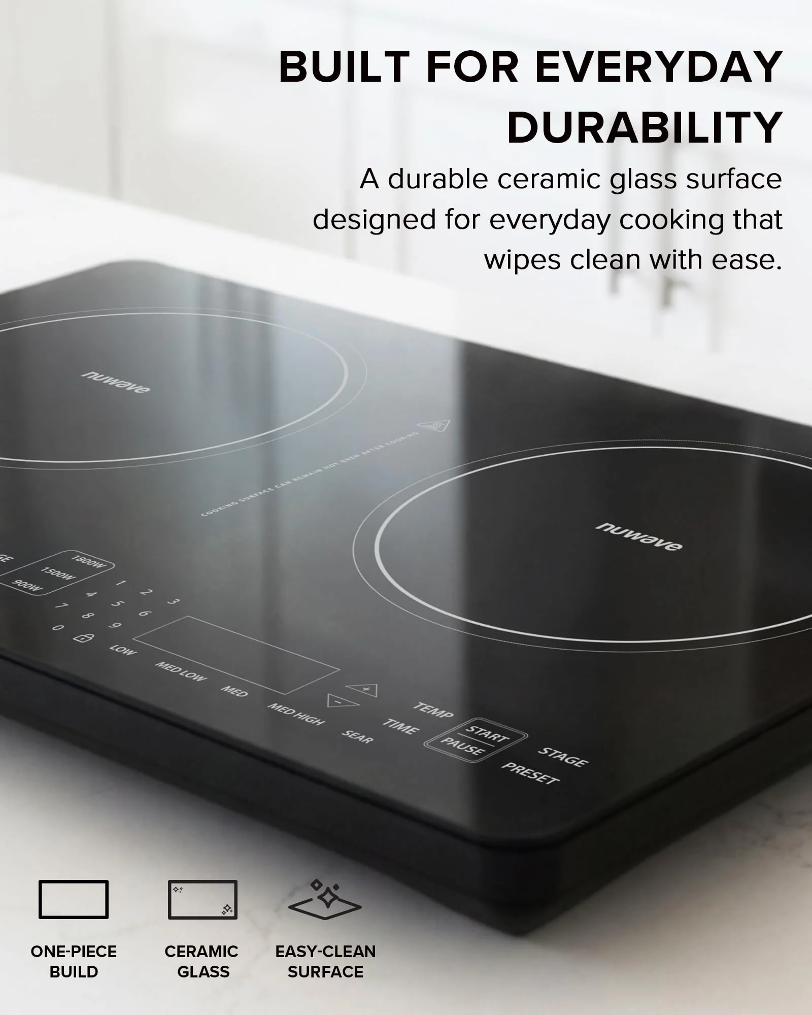 Nuwave PIC Double Portable Induction Cooktop, 900W/1500W/1800W Options, Two 8” Heating Zones, 106 Precise Temperatures from 50°F–575°F in 5°F Increments, Shatter-Resistant Ceramic Glass - Image 8
